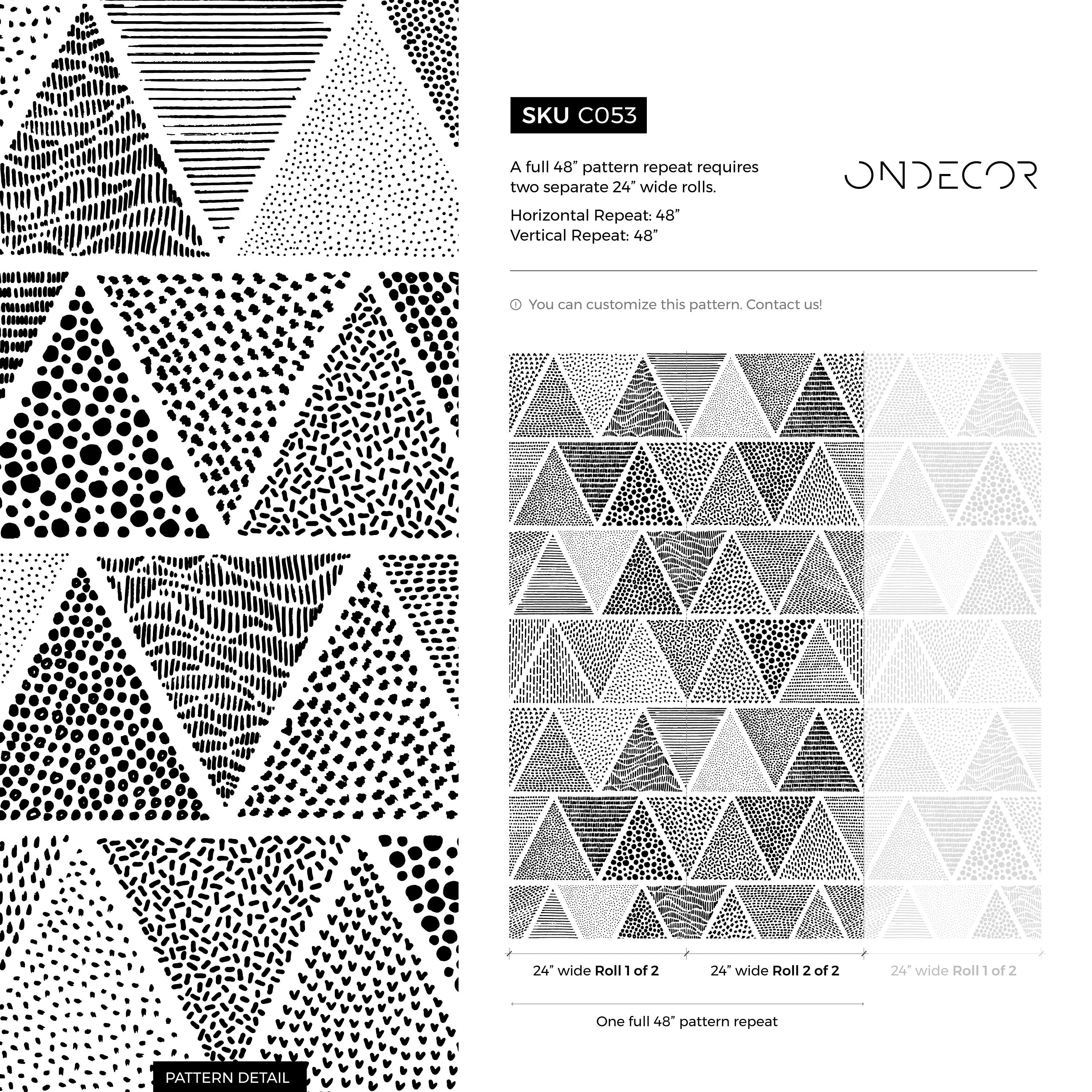 Geometric Wallpaper With Hand-drawn Triangle Motifs In Black And White - C053