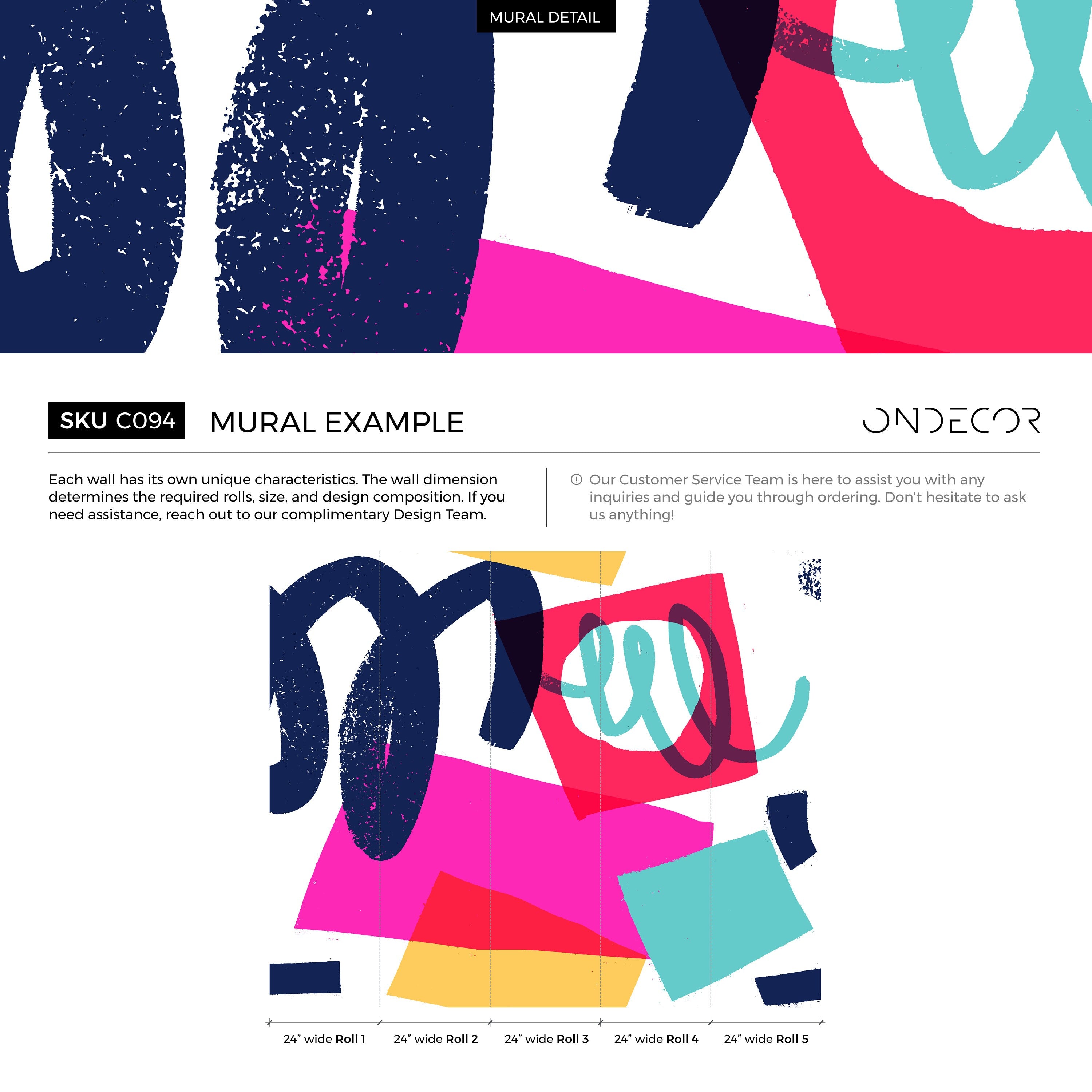 Abstract Wallpaper With Bold Brushstrokes In Navy Blue, Pink, And Teal - C094