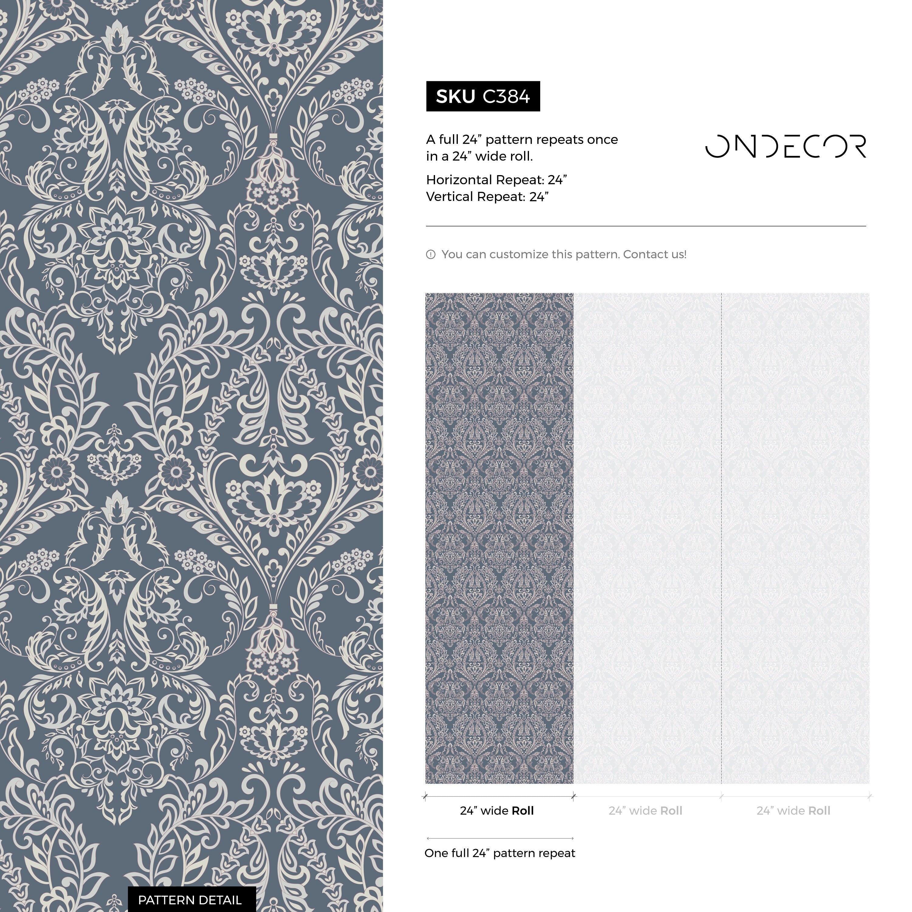 Art Nouveau Wallpaper With An Elegant Damask Motif In Blue And Cream - C384