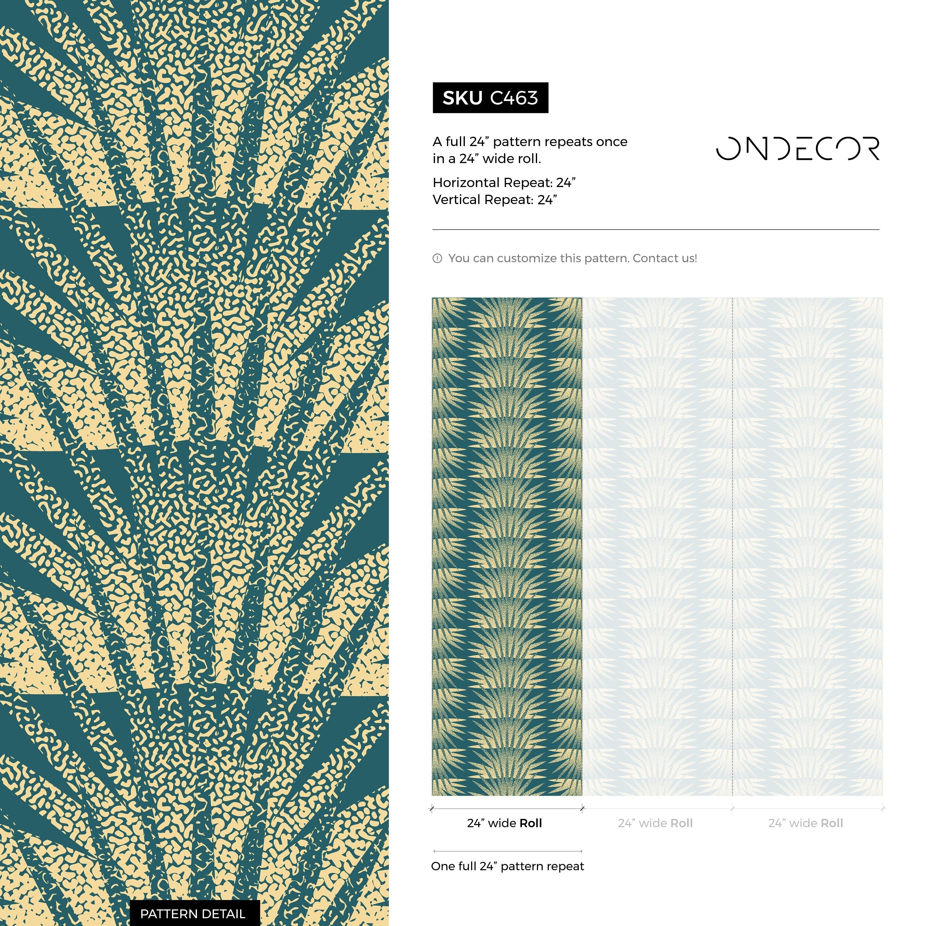 Art Deco Wallpaper With A Stippled Sunburst Motif In Teal And Gold - C463