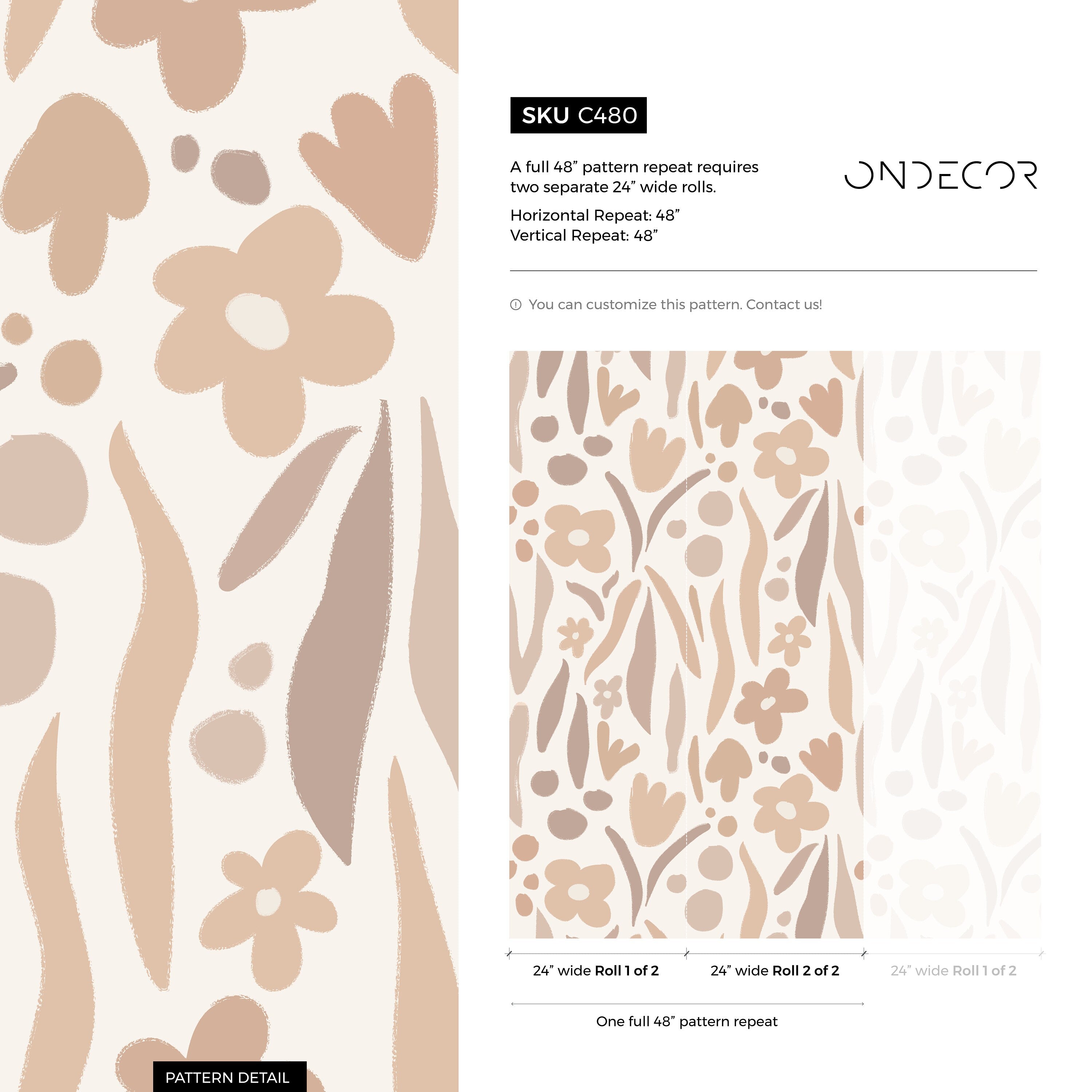 Boho Wallpaper With Abstract Flowers In Beige And Brown - As2-c480