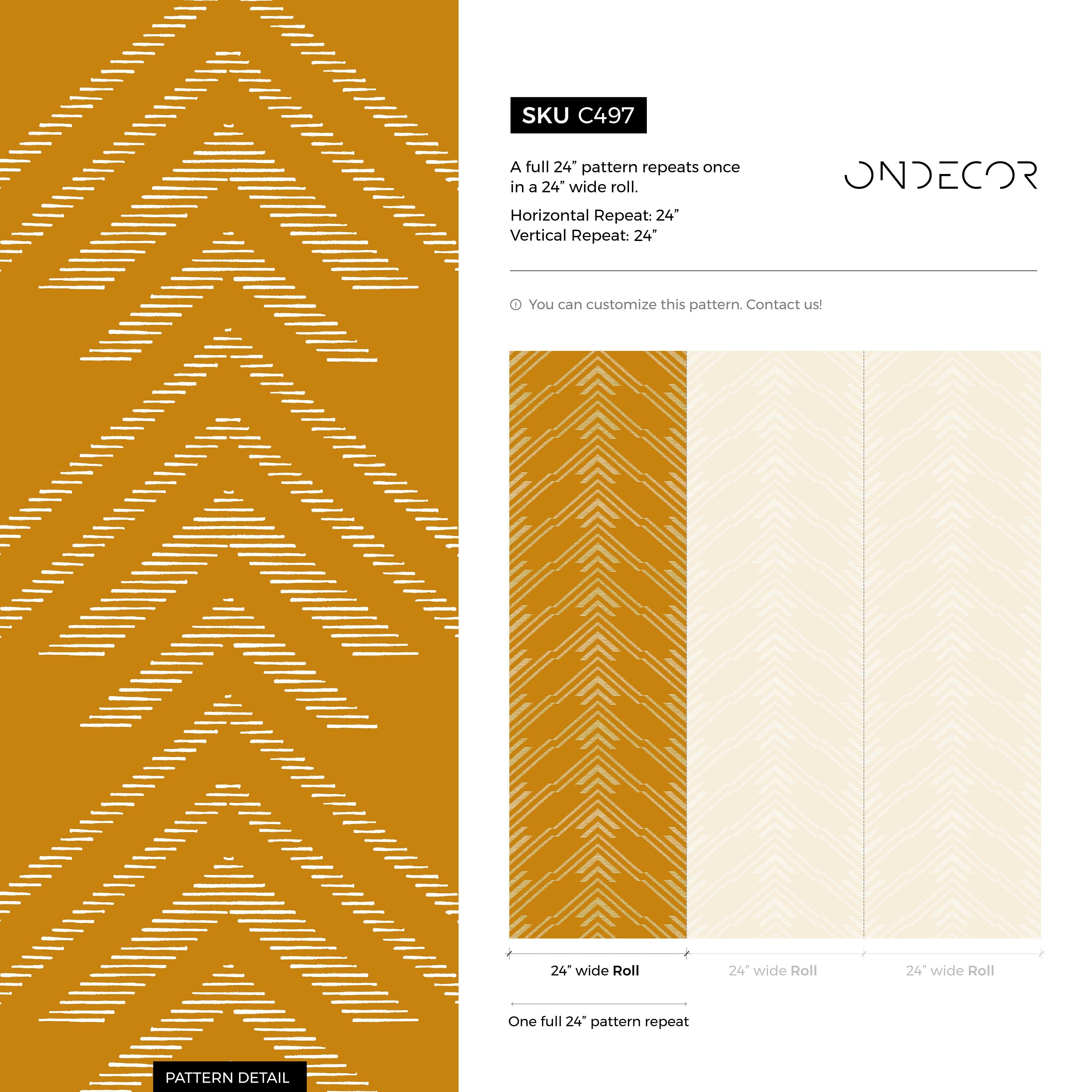 Geometric Wallpaper With A Minimalist Chevron Motif In Mustard Yellow And White - C497