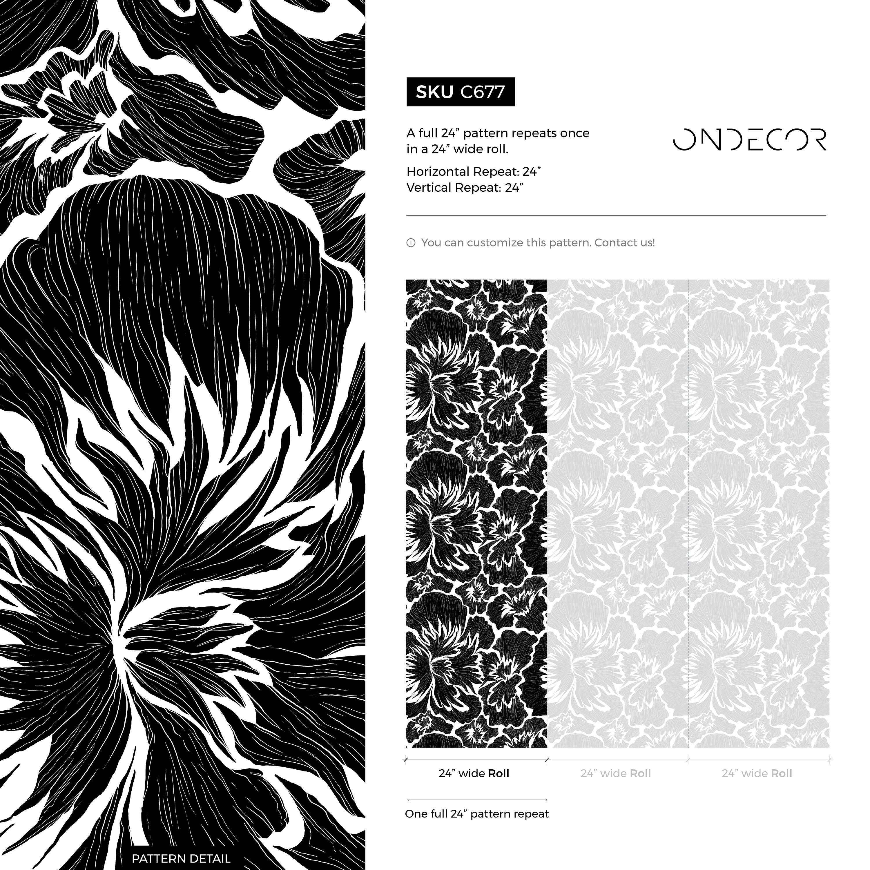 Floral Wallpaper With Bold Abstract Blooms In Black And White - C677