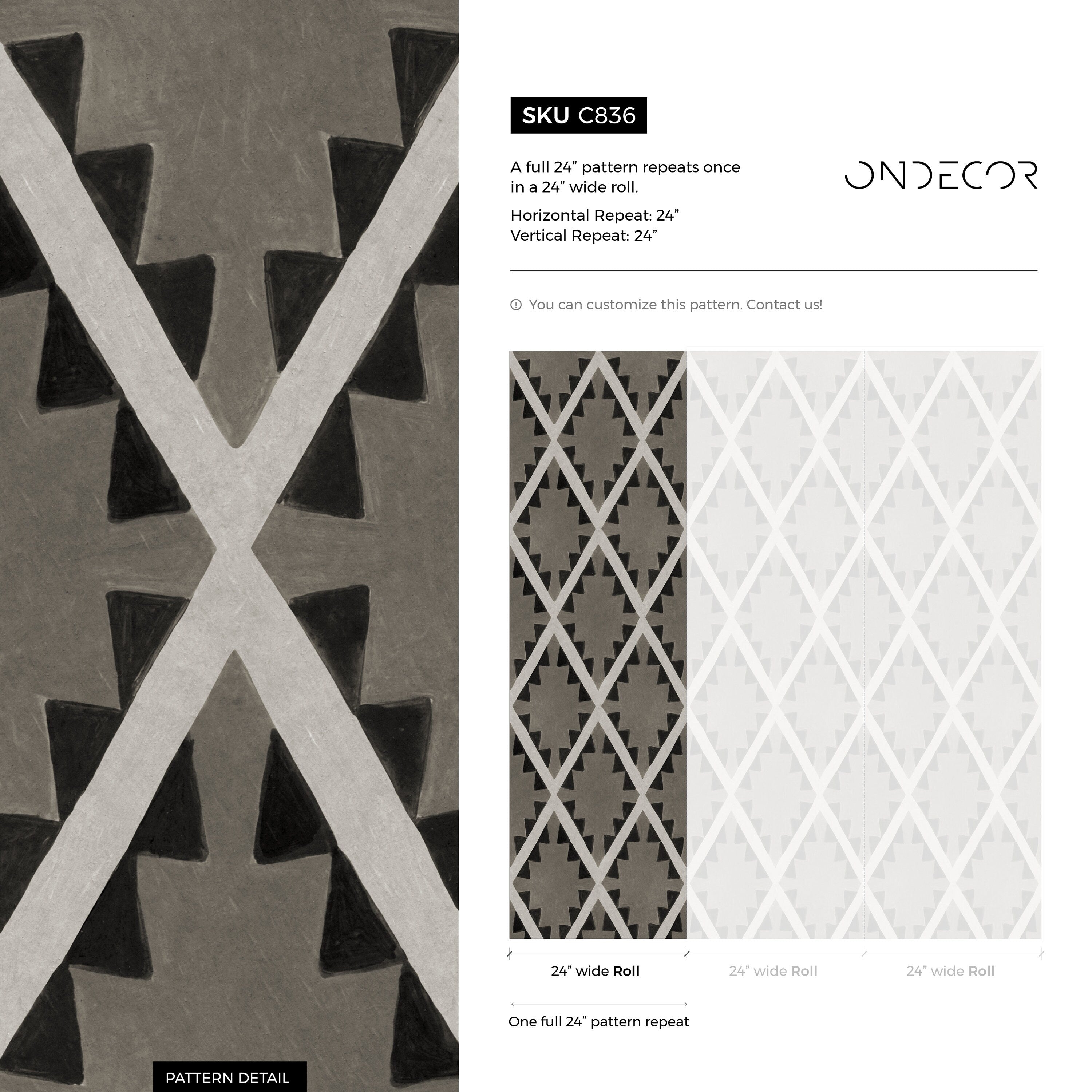 Boho Wallpaper With A Tribal Diamond Pattern In Black And Grey - C836