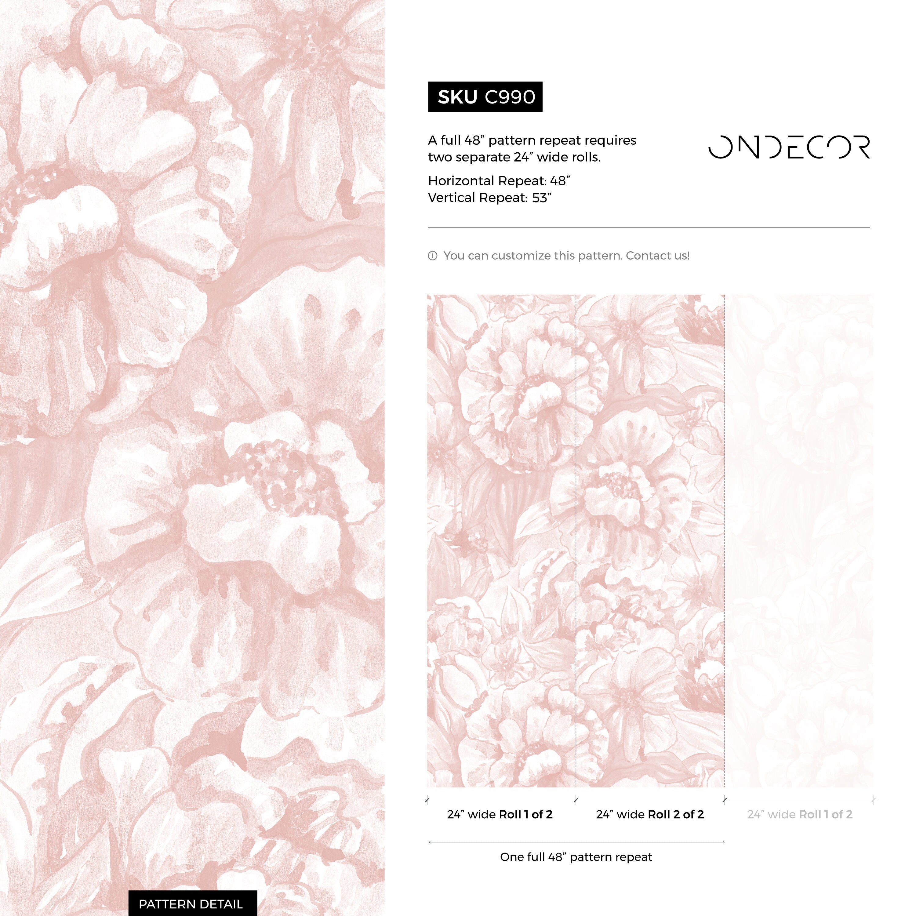 Floral Wallpaper With Watercolor Peonies In Pink - C990