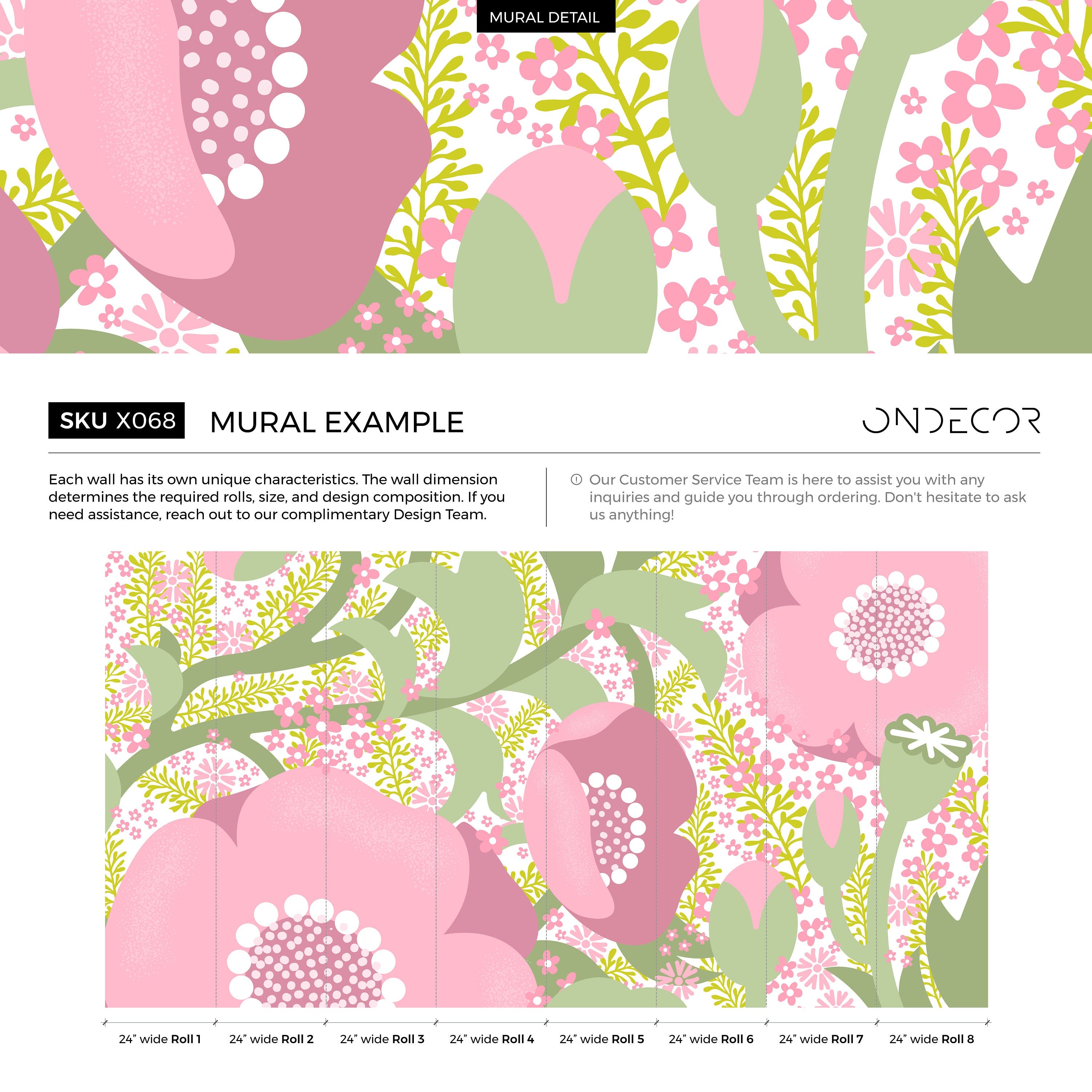 Abstract Floral Wallpaper With A Modern Collage In Pink And Green - X068