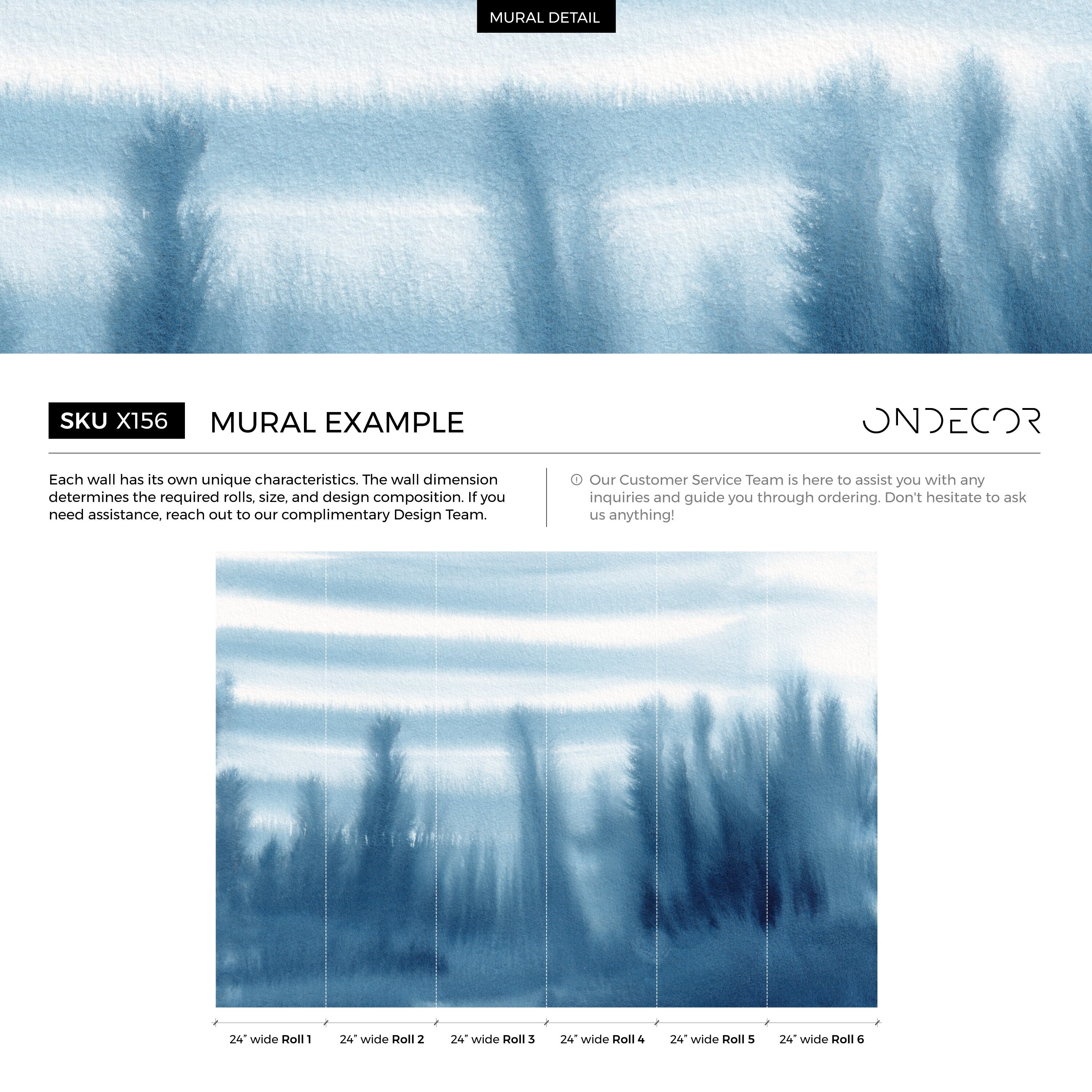 Ombre Wallpaper With An Abstract Watercolor Landscape In Blue And White - X156