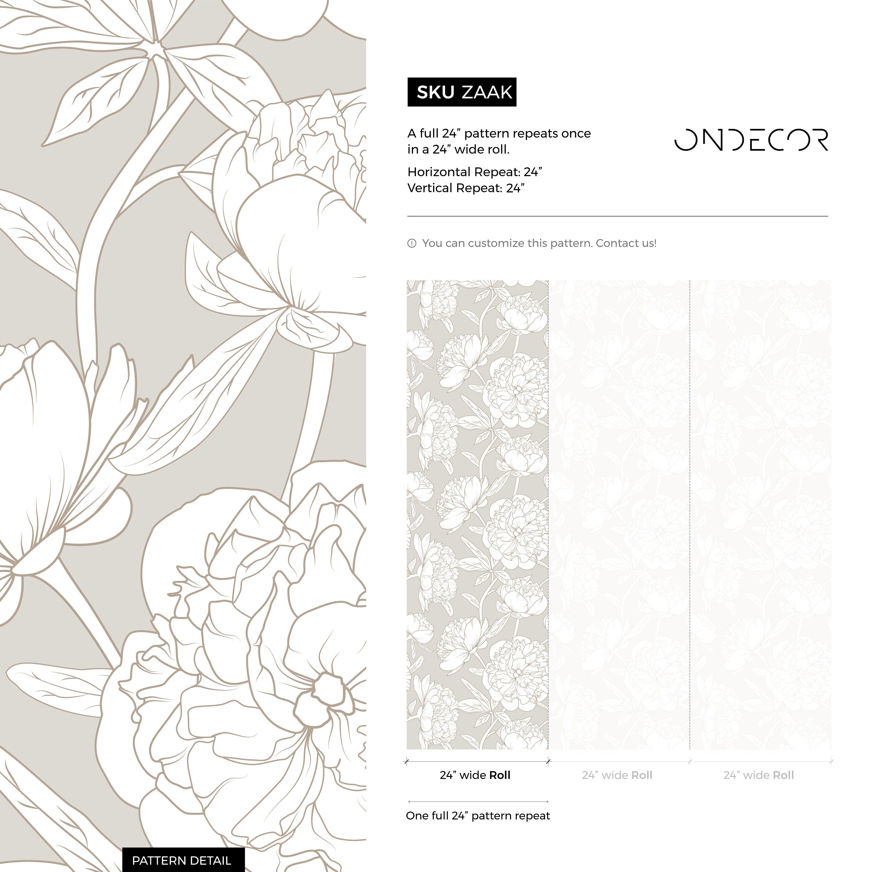 Floral Wallpaper With A Minimalist Peony Motif In Grey, Taupe, And White - Zaak