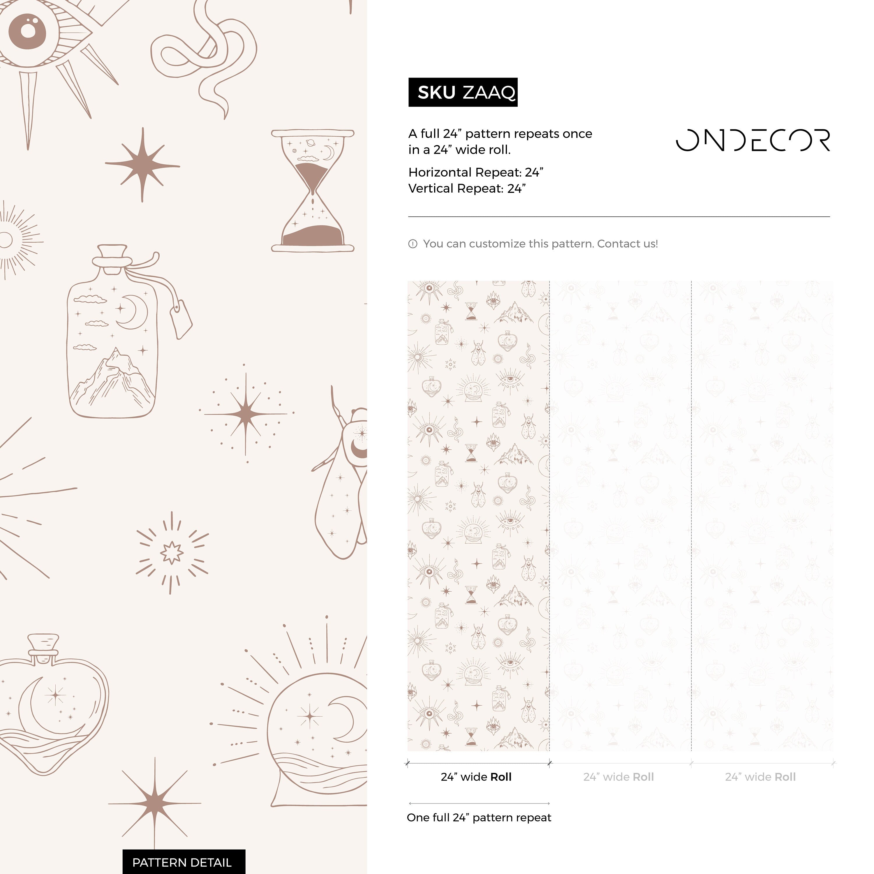 Mystical Wallpaper With Celestial And Esoteric Motifs In Brown - Zaaq