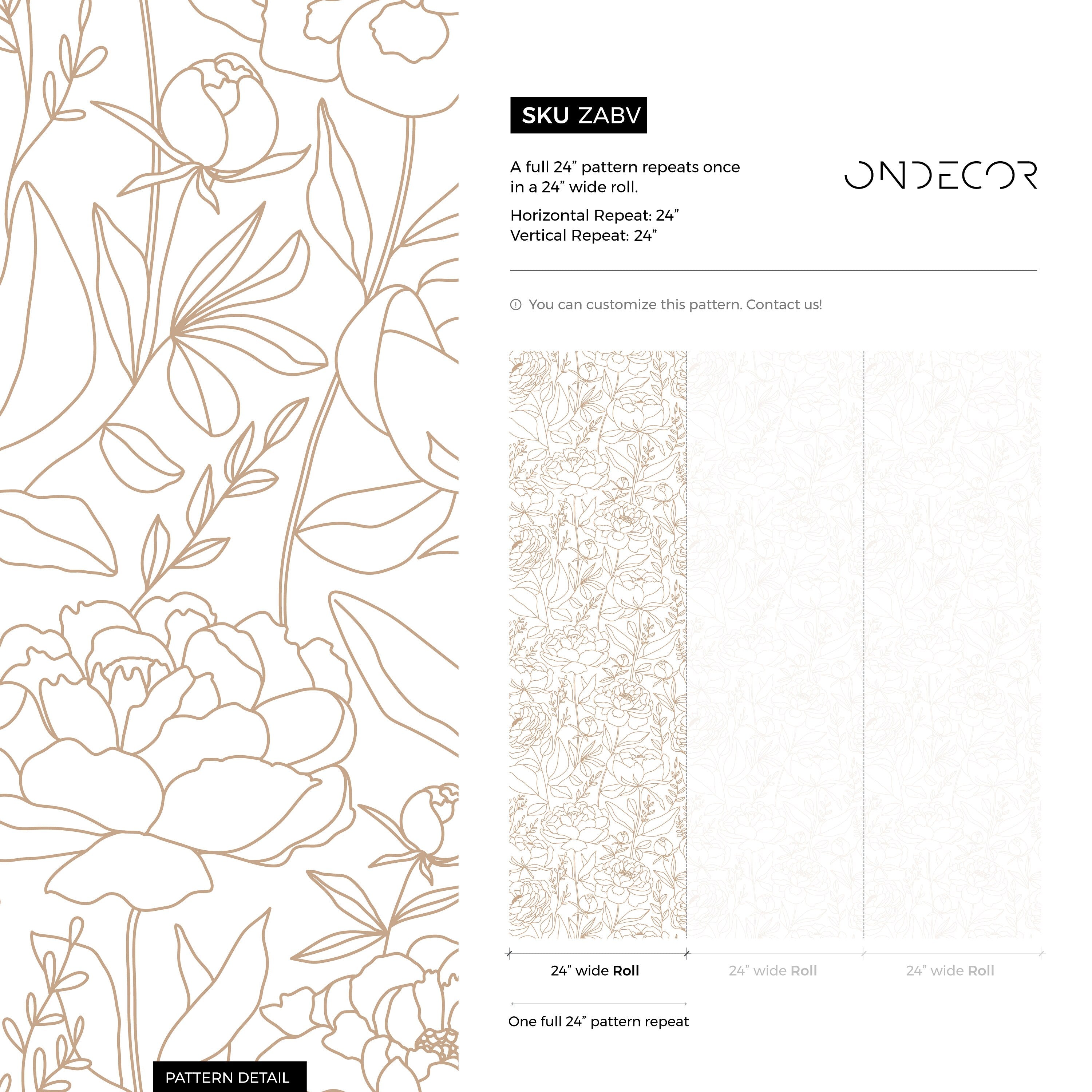 Floral Wallpaper With A Minimalist Peony Motif In Beige - Zabv