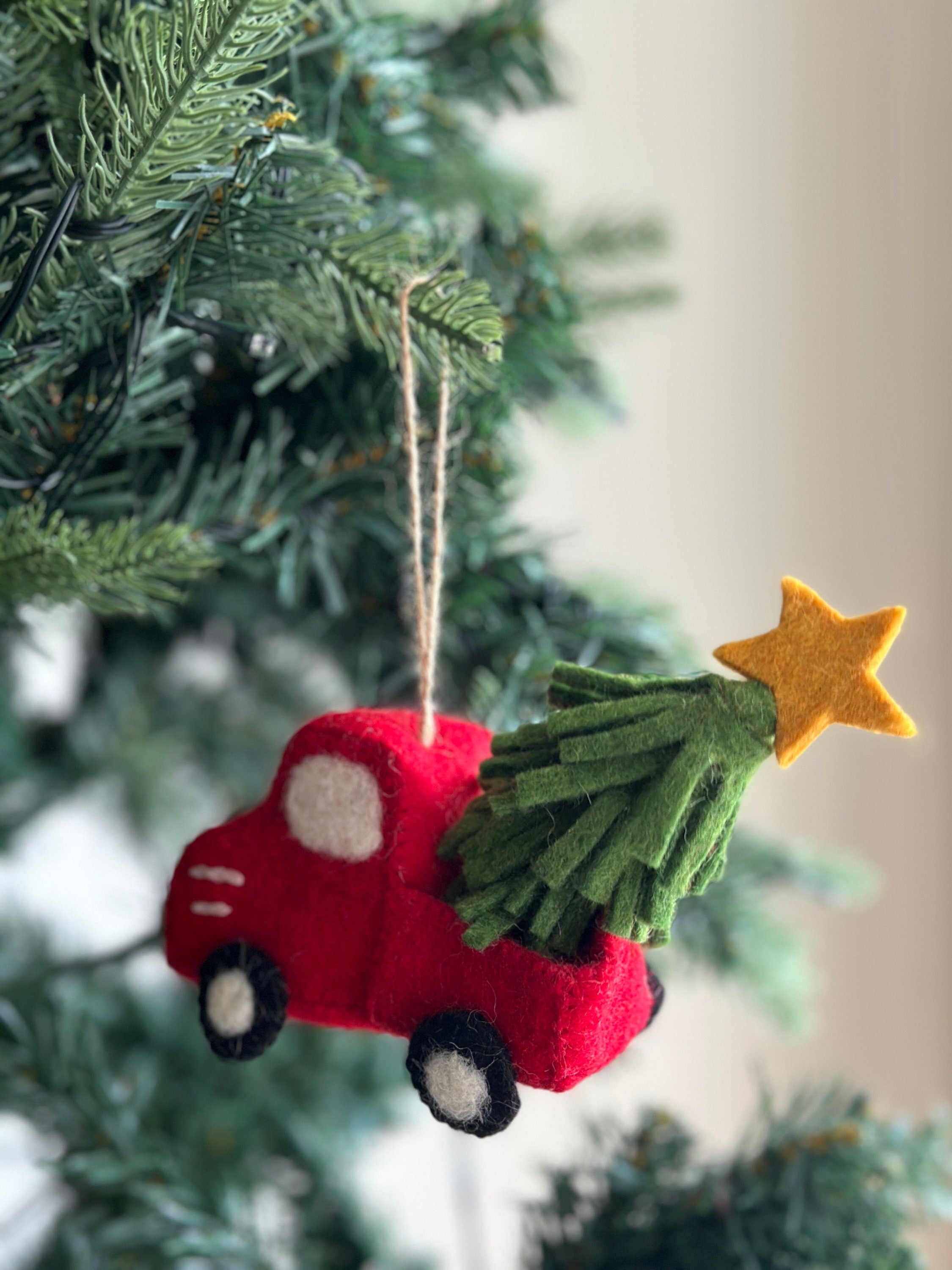Felt Pickup Truck With Christmas Tree Ornament