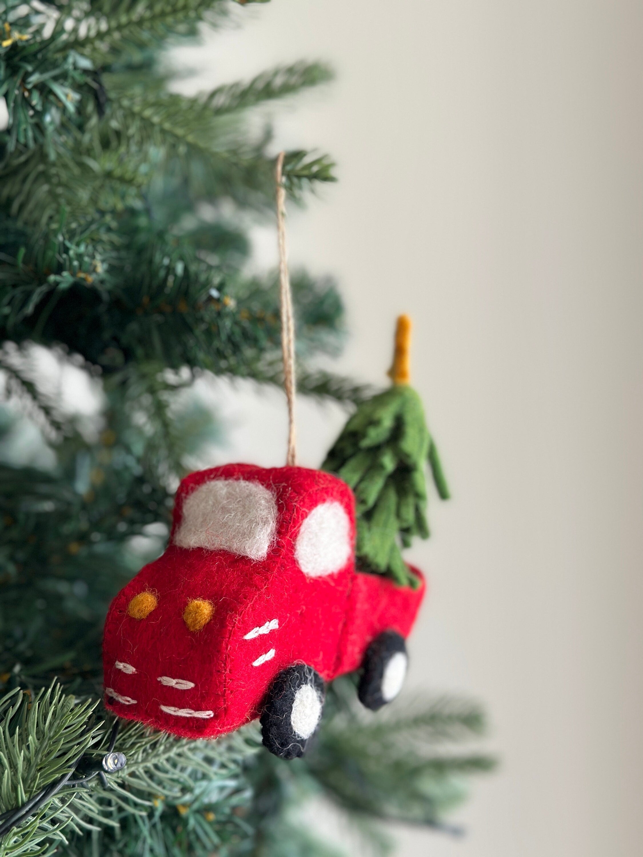 Felt Pickup Truck With Christmas Tree Ornament