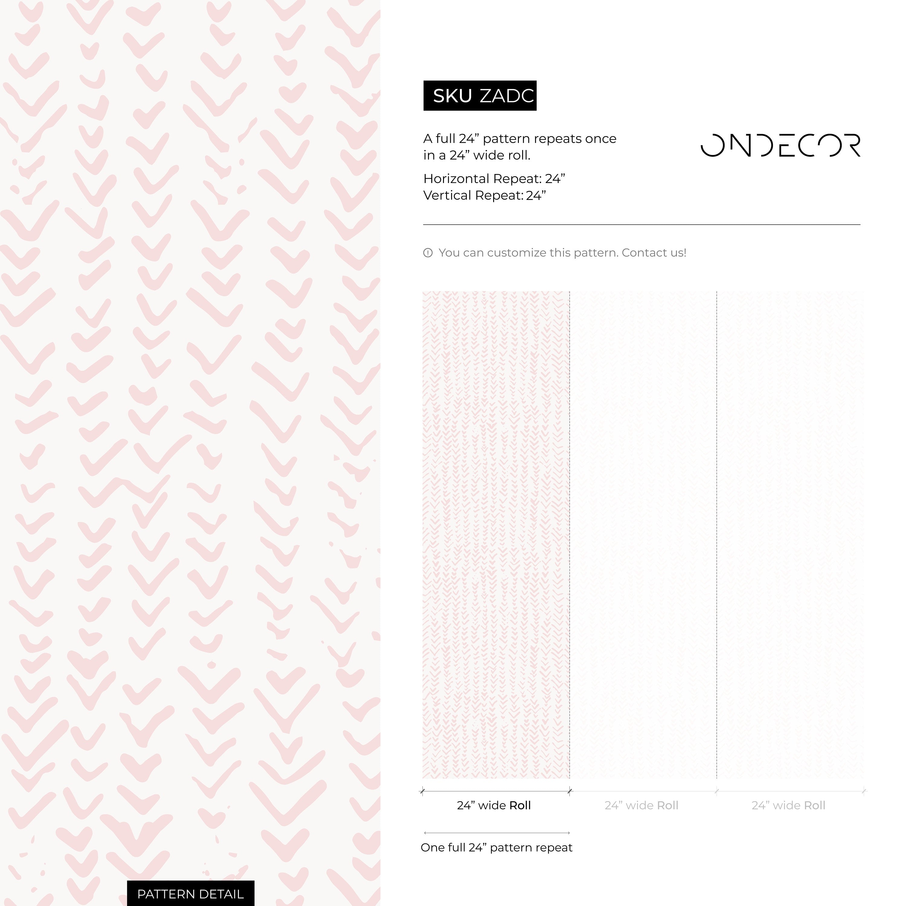 Boho Wallpaper With A Hand-drawn Herringbone Motif In Soft Pink - Zadc