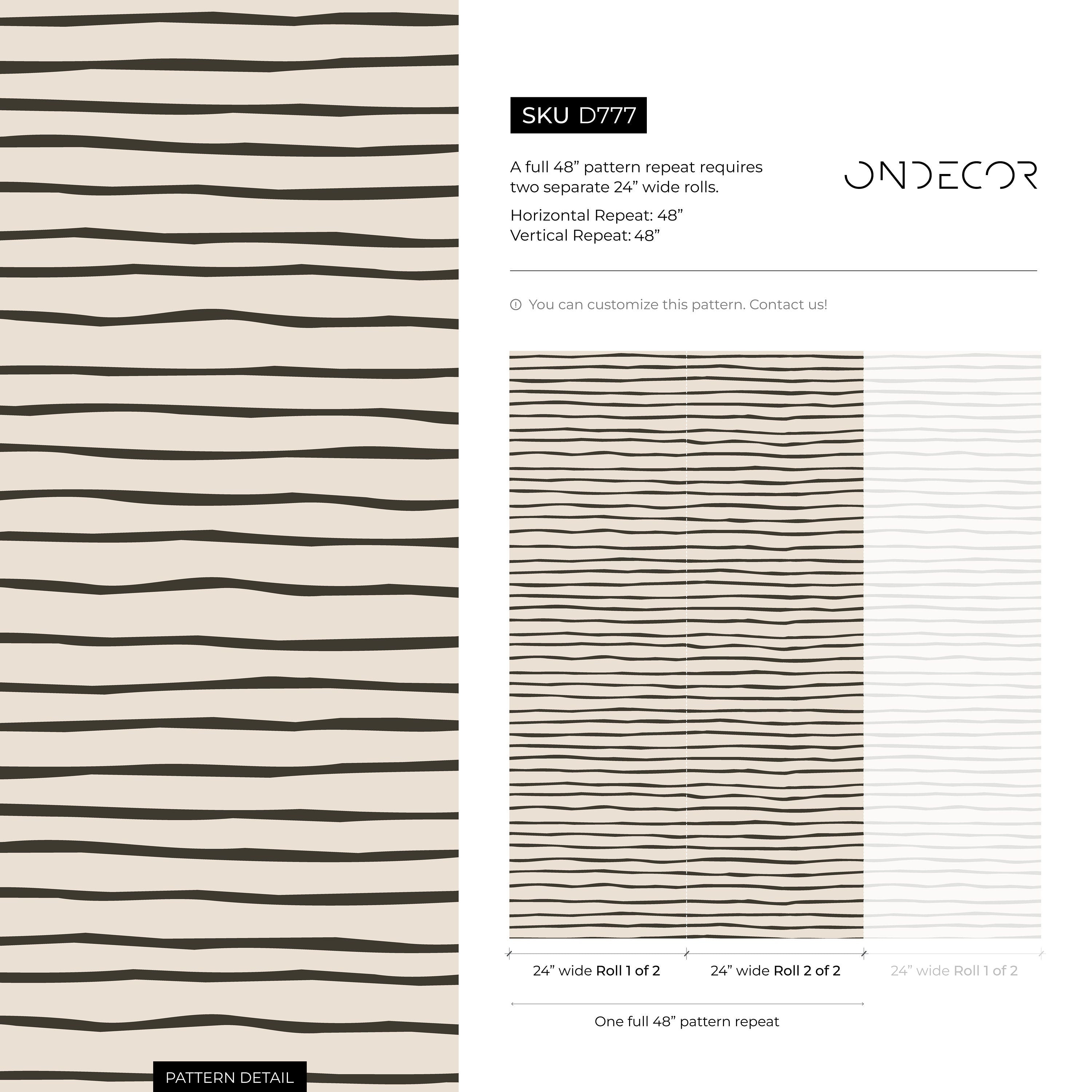 Striped Wallpaper With Wavy Hand-drawn Lines In Black And Beige - D777
