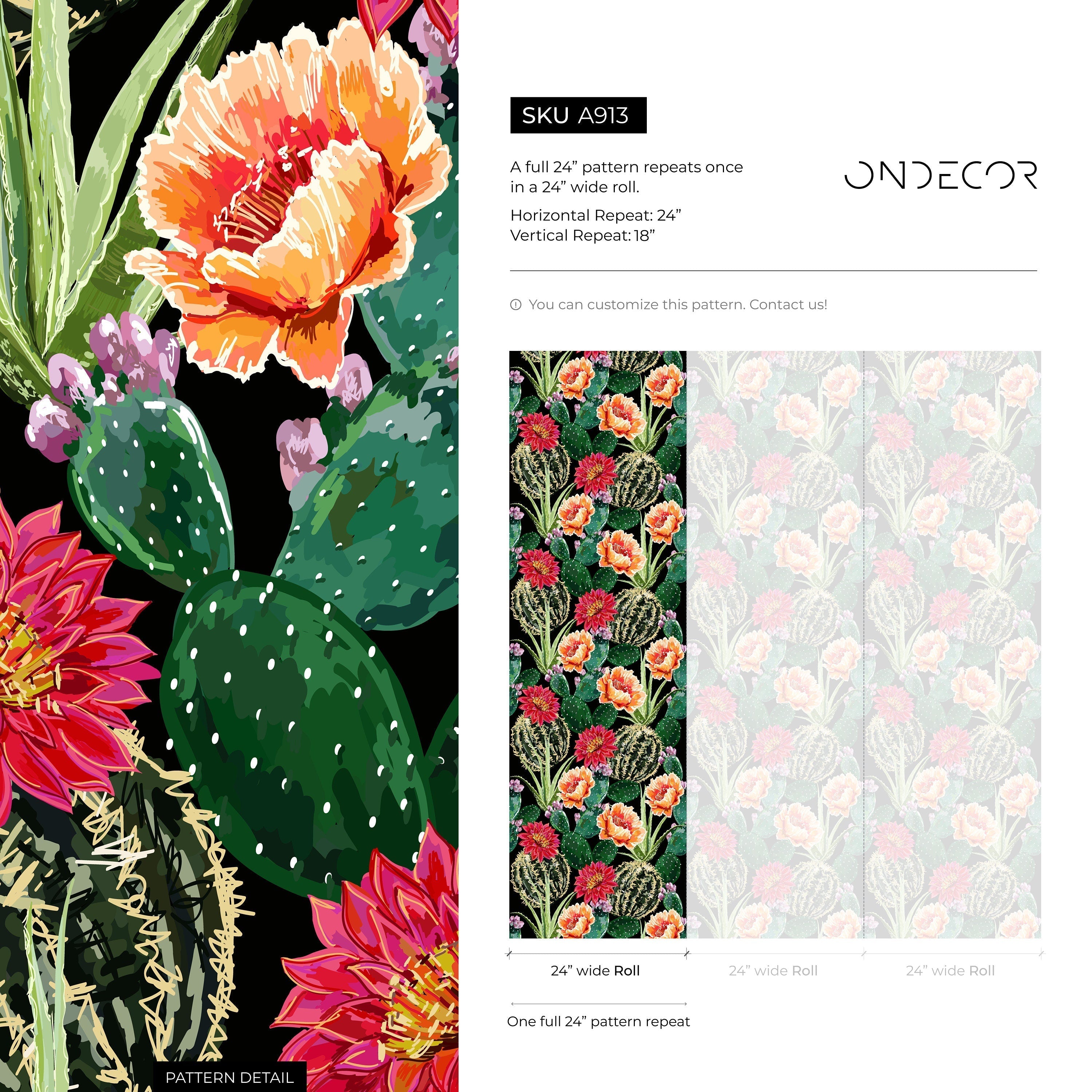 Cactus Wallpaper With Blooming Desert Flowers In Red, Orange, And Green - A913