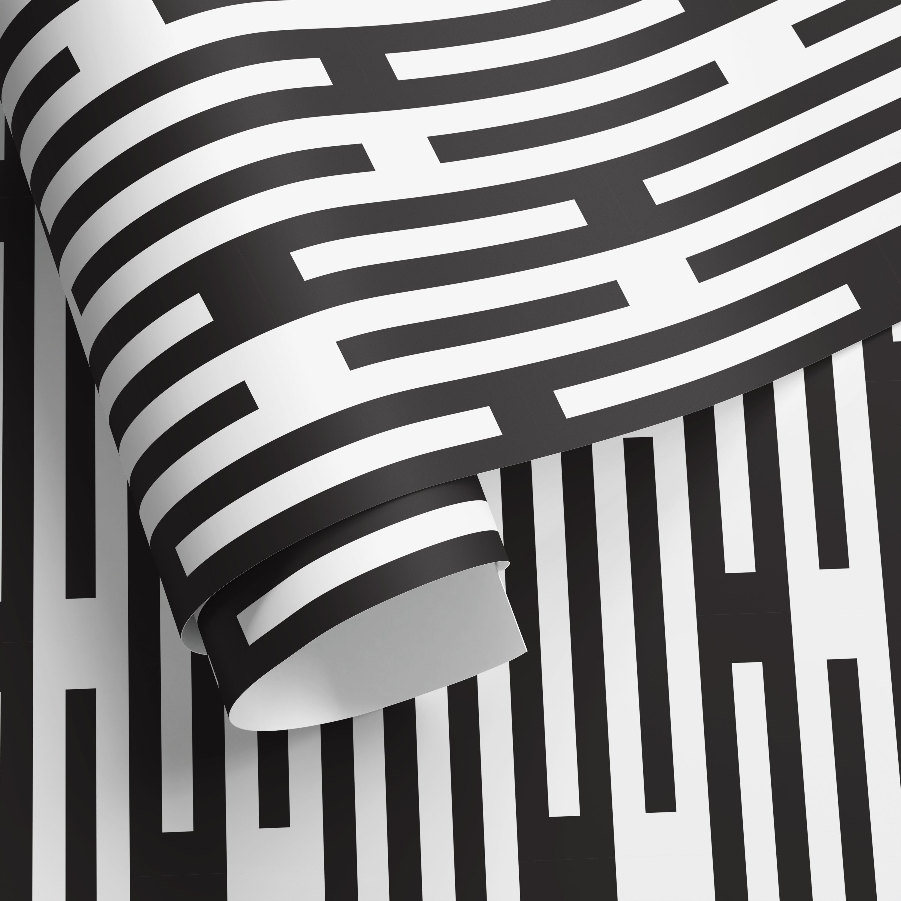 Geometric Wallpaper With An Interlocking Line Motif In Black And White - D939