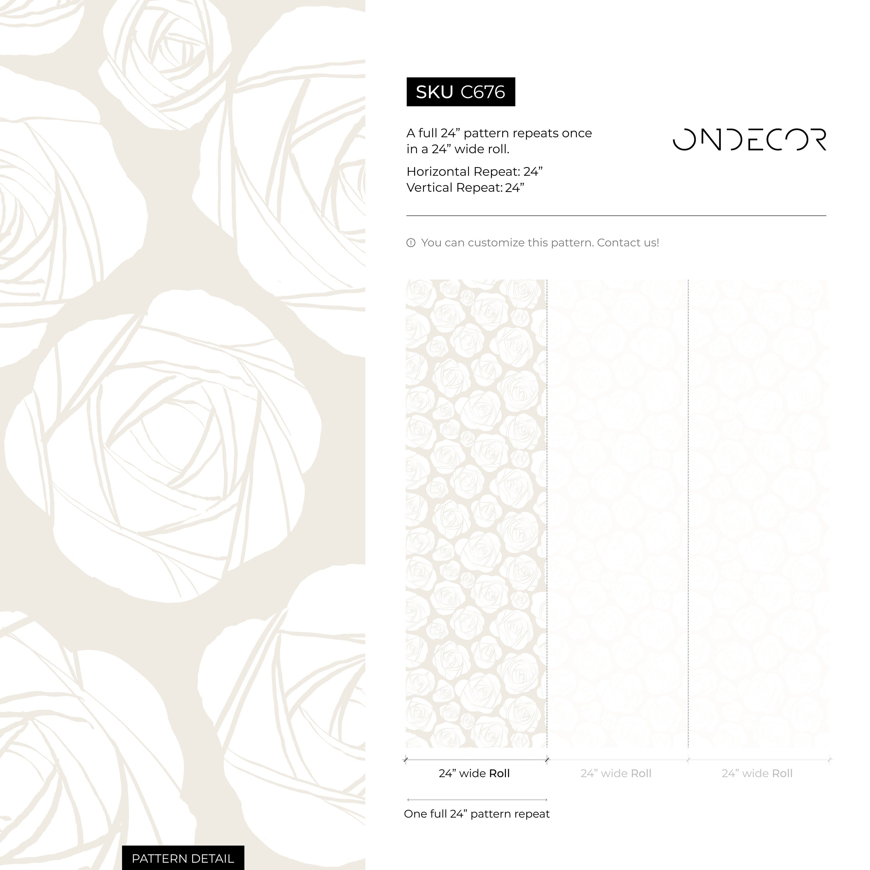 Floral Wallpaper With Stylized Geometric Roses In Beige And Cream - C676