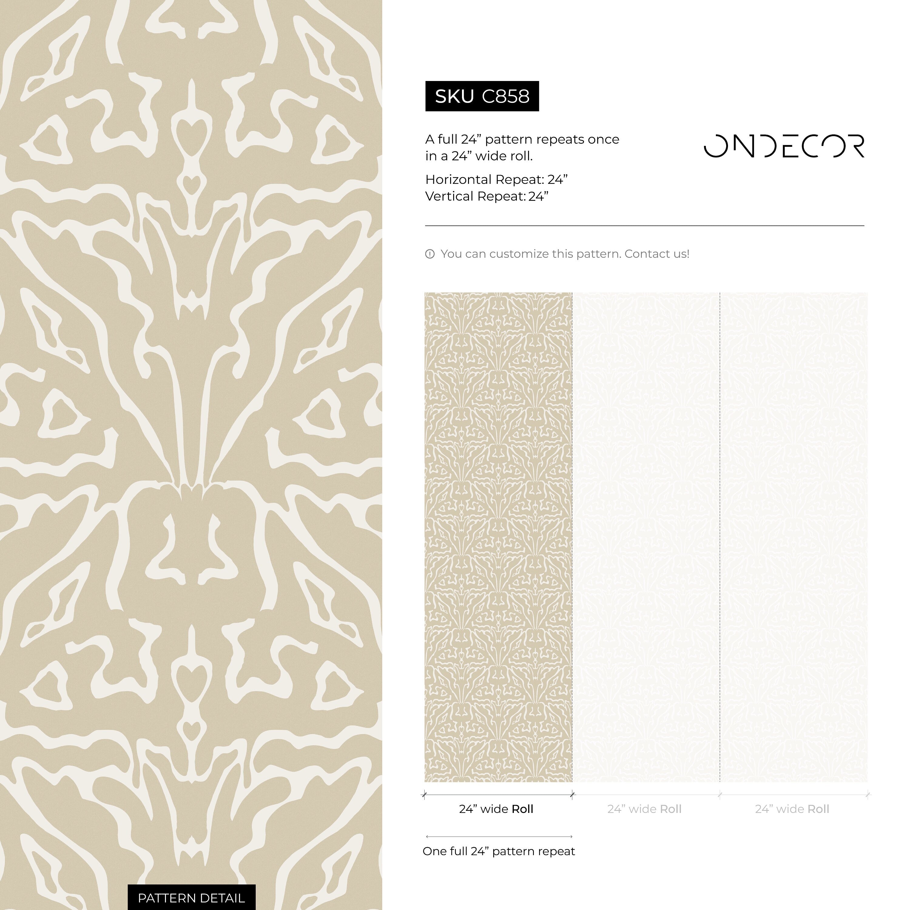 Art Nouveau Wallpaper With A Stylized Symmetrical Motif In Beige And Cream - C858