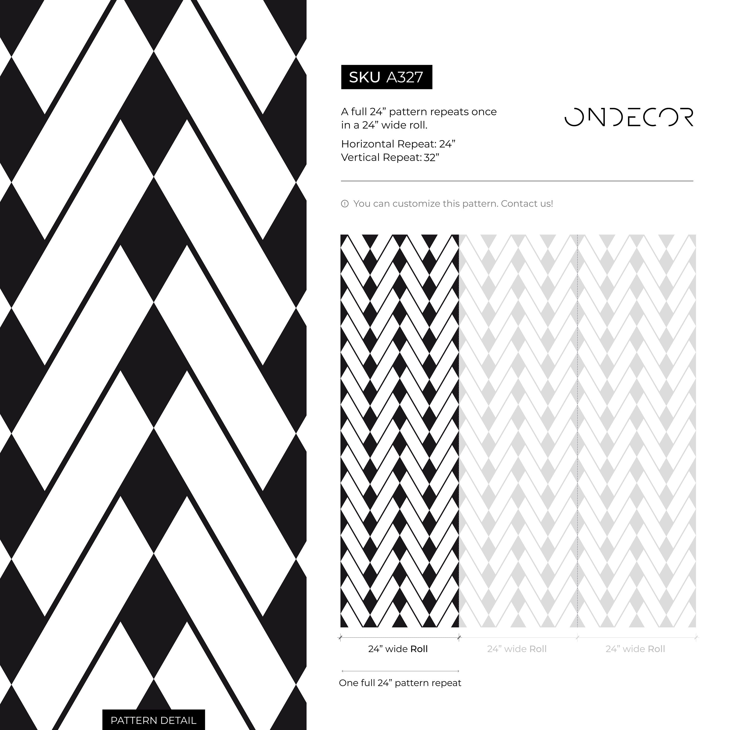 Geometric Wallpaper With A Bold Zigzag Diamond Motif In Black And White - A327