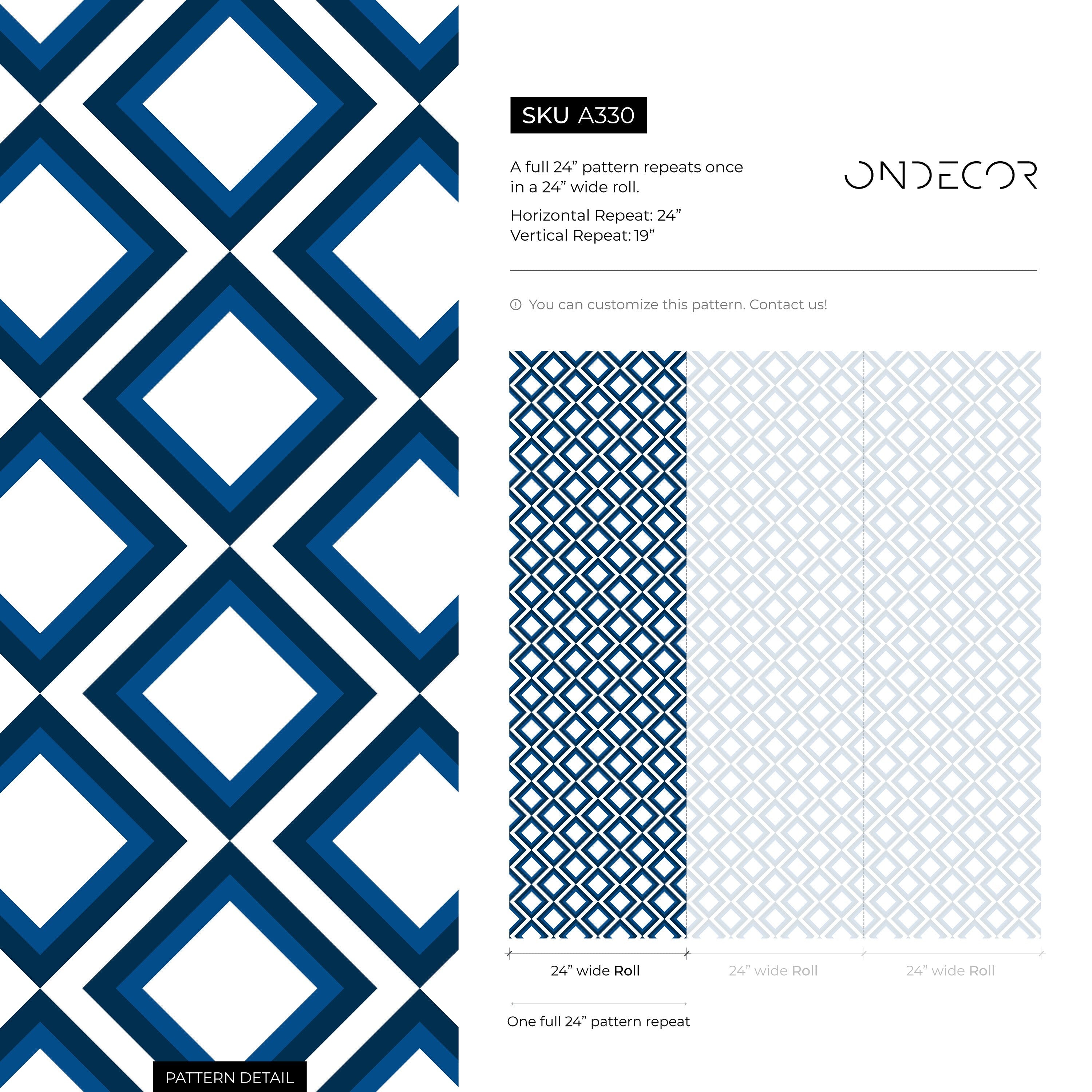 Geometric Wallpaper With A Concentric Diamond Motif In Blue And White - A330