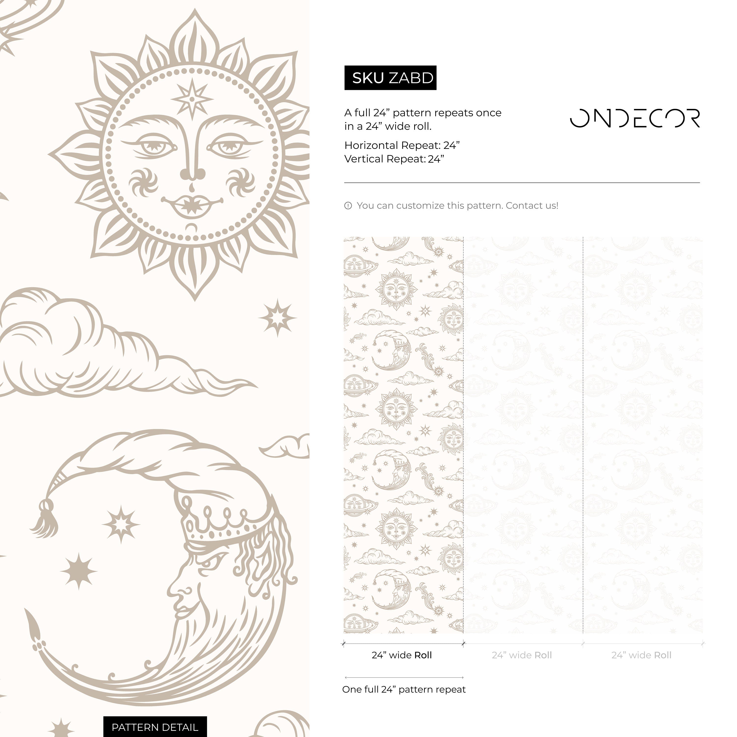 Celestial Wallpaper With Mystical Sun Moon And Stars In Light Brown - Zabd