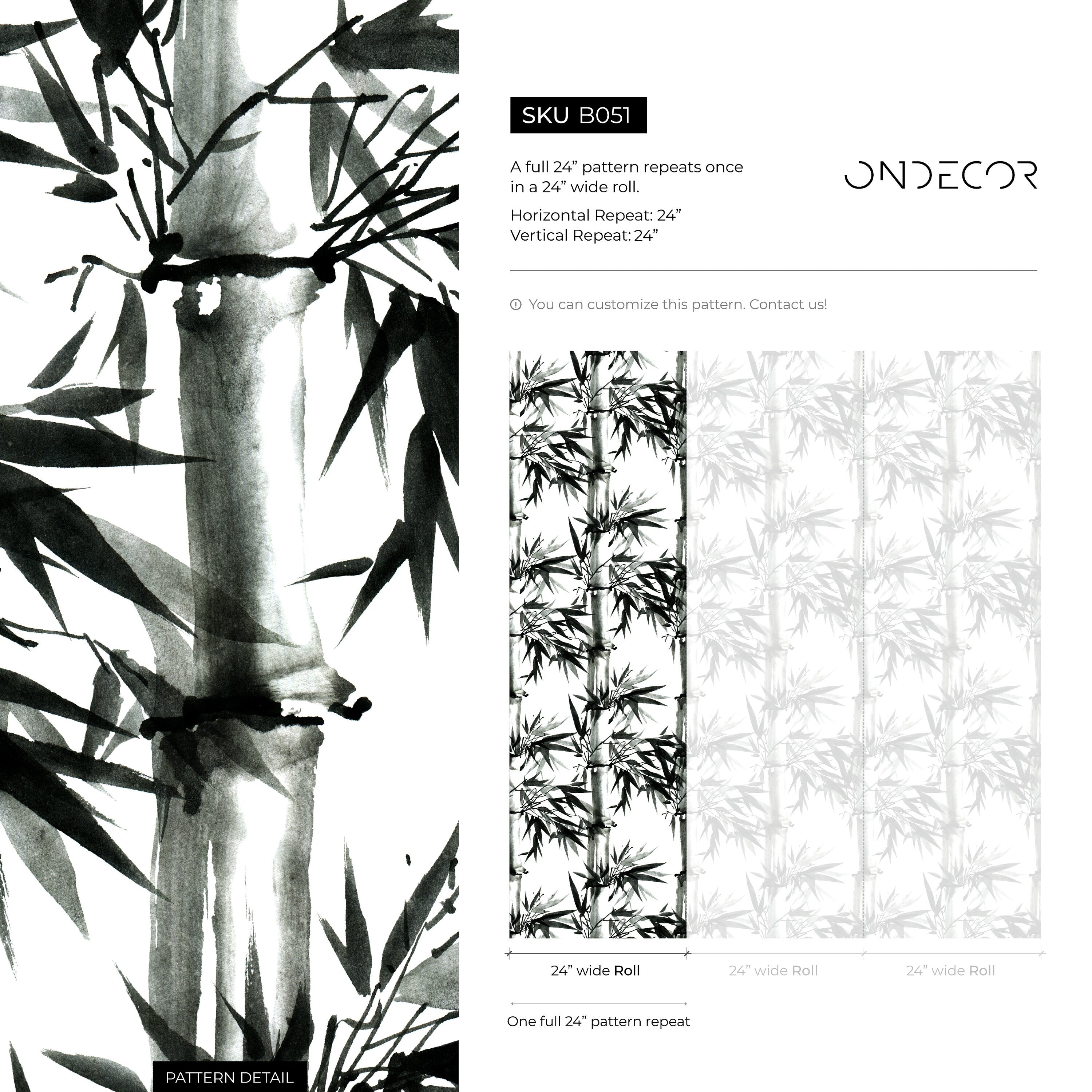 Japanese Wallpaper With An Ink Wash Bamboo Motif In Black And White - B051