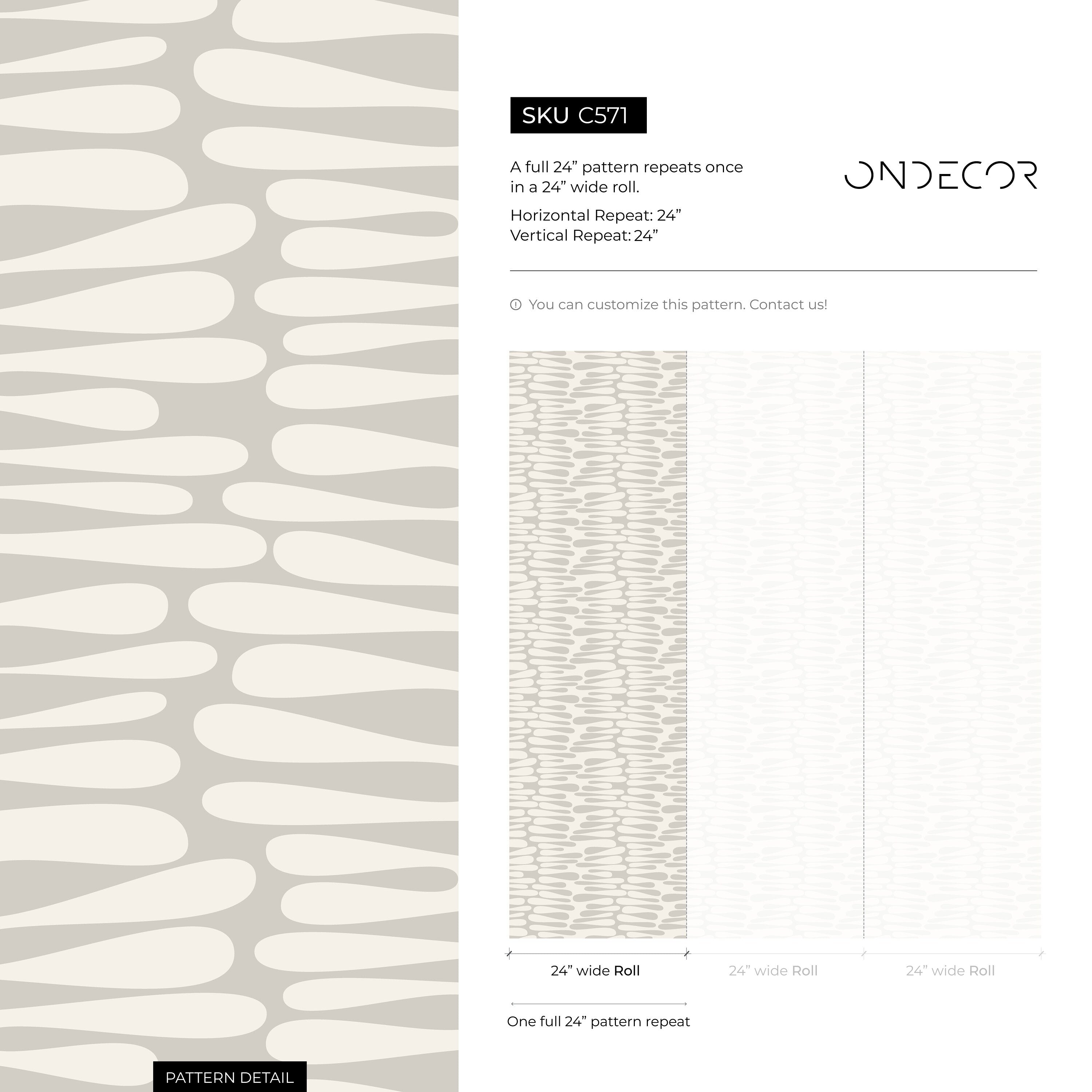 Abstract Wallpaper With Organic Elongated Shapes In Beige And Gray - C571
