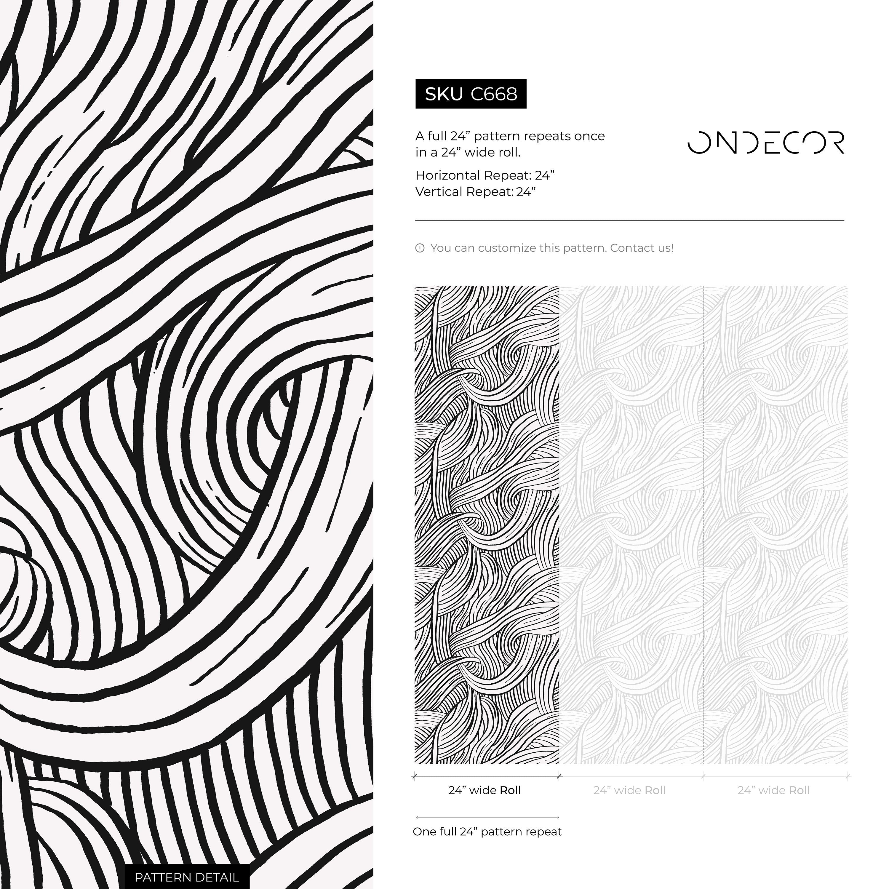 Abstract Wallpaper With An Organic Wave Motif In Black And White - C668