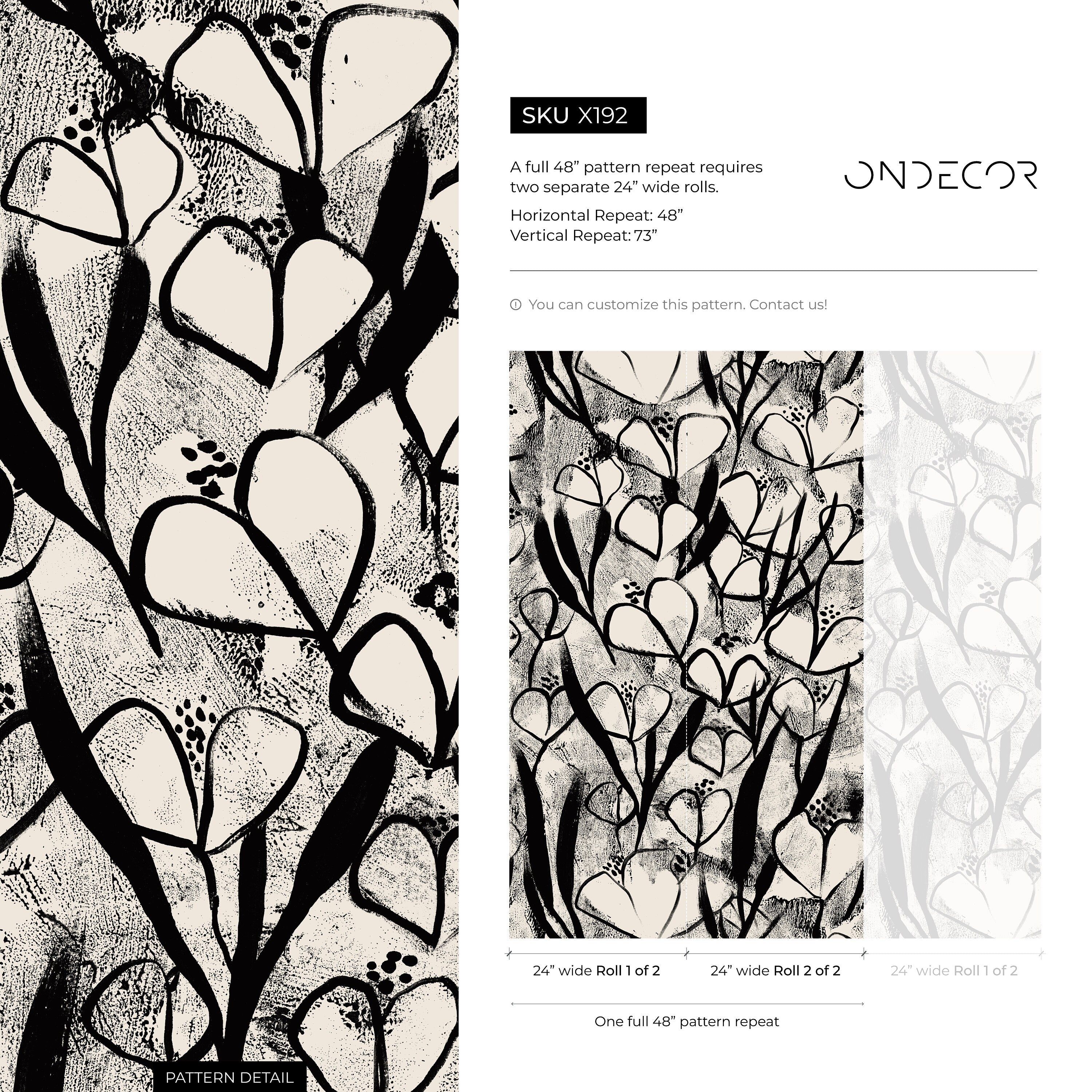 Floral Wallpaper With Abstract Heart-shaped Blooms In Black And Beige - X192