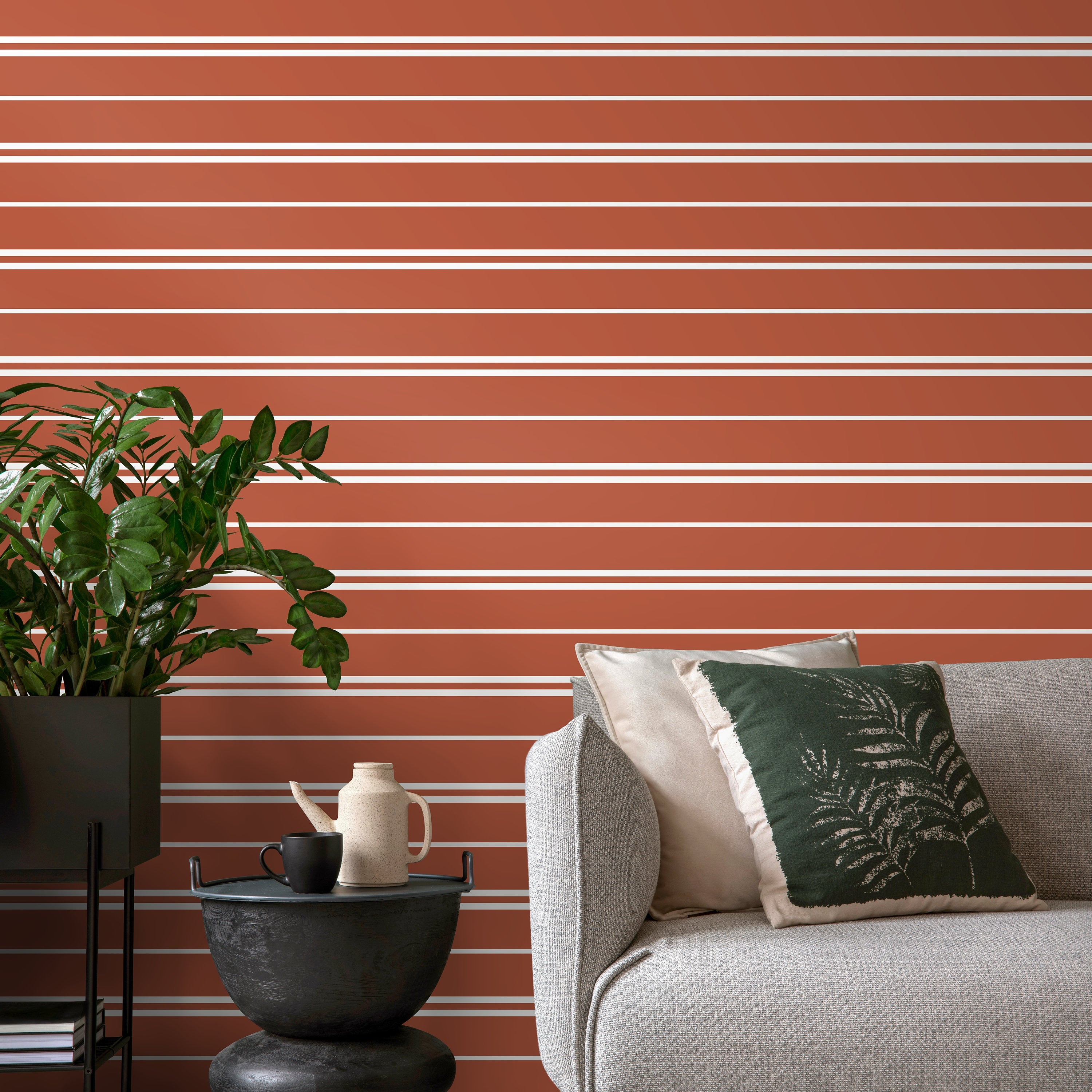 Striped Wallpaper Featuring Modern Pinstripes In Terracotta And White - D761