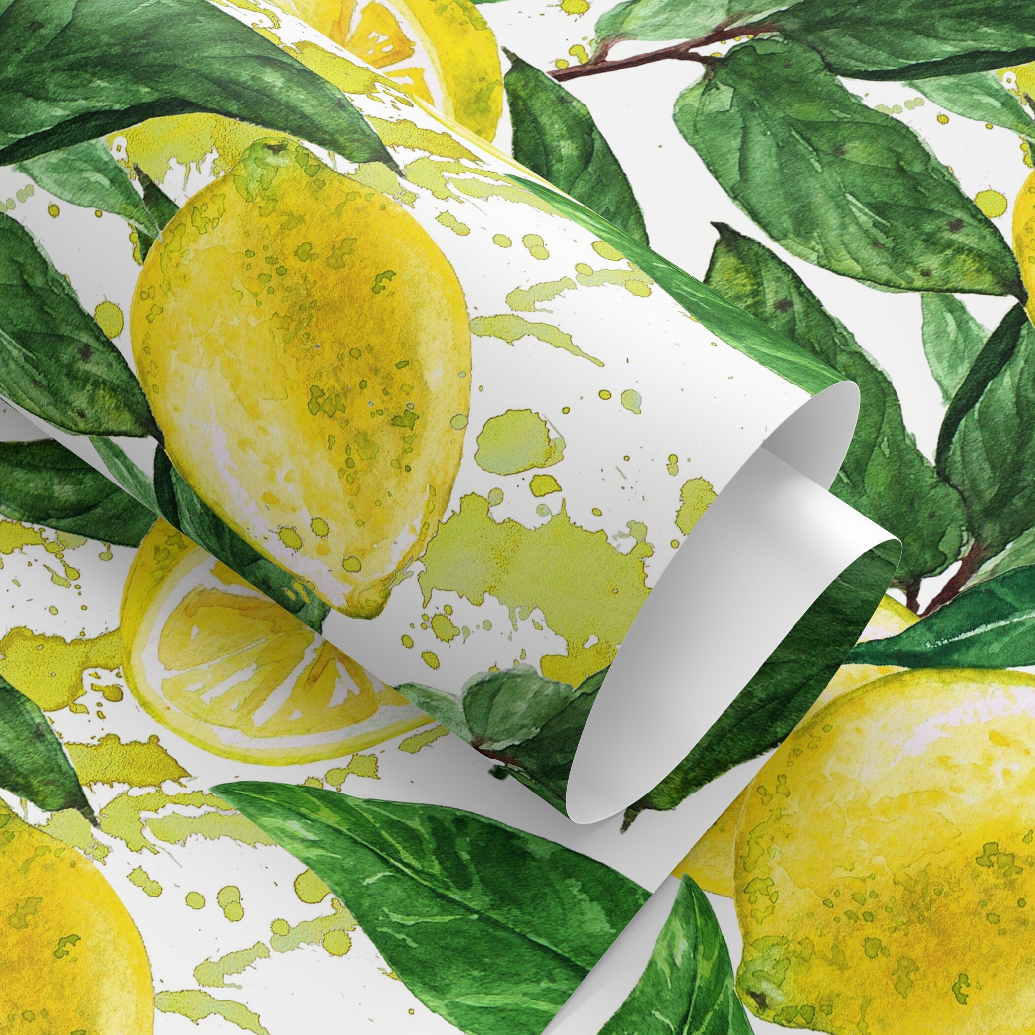 Tropical Wallpaper With A Watercolor Lemon Motif In Yellow And Green - A174