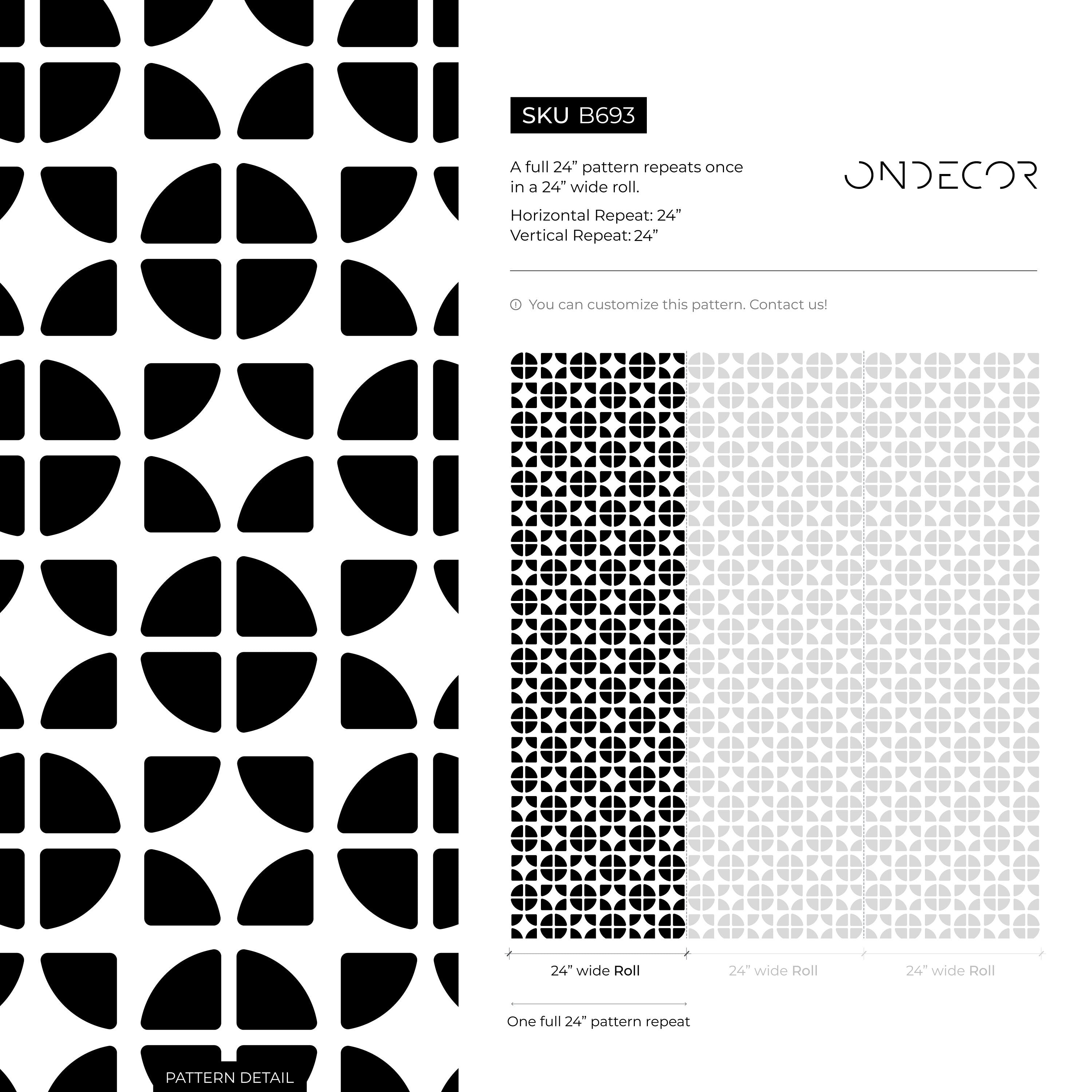 Geometric Wallpaper With A Quarter-circle Tile Motif In Black And White - B693