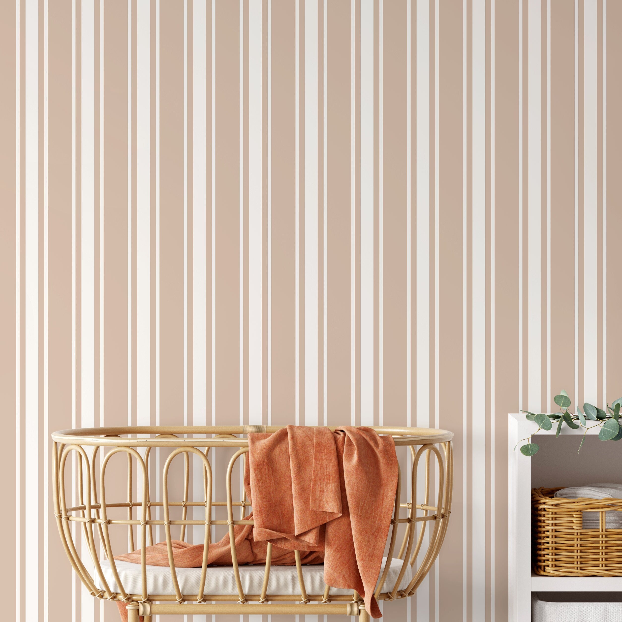 Striped Wallpaper With A Classic Vertical Stripe Motif In Beige And White - D757