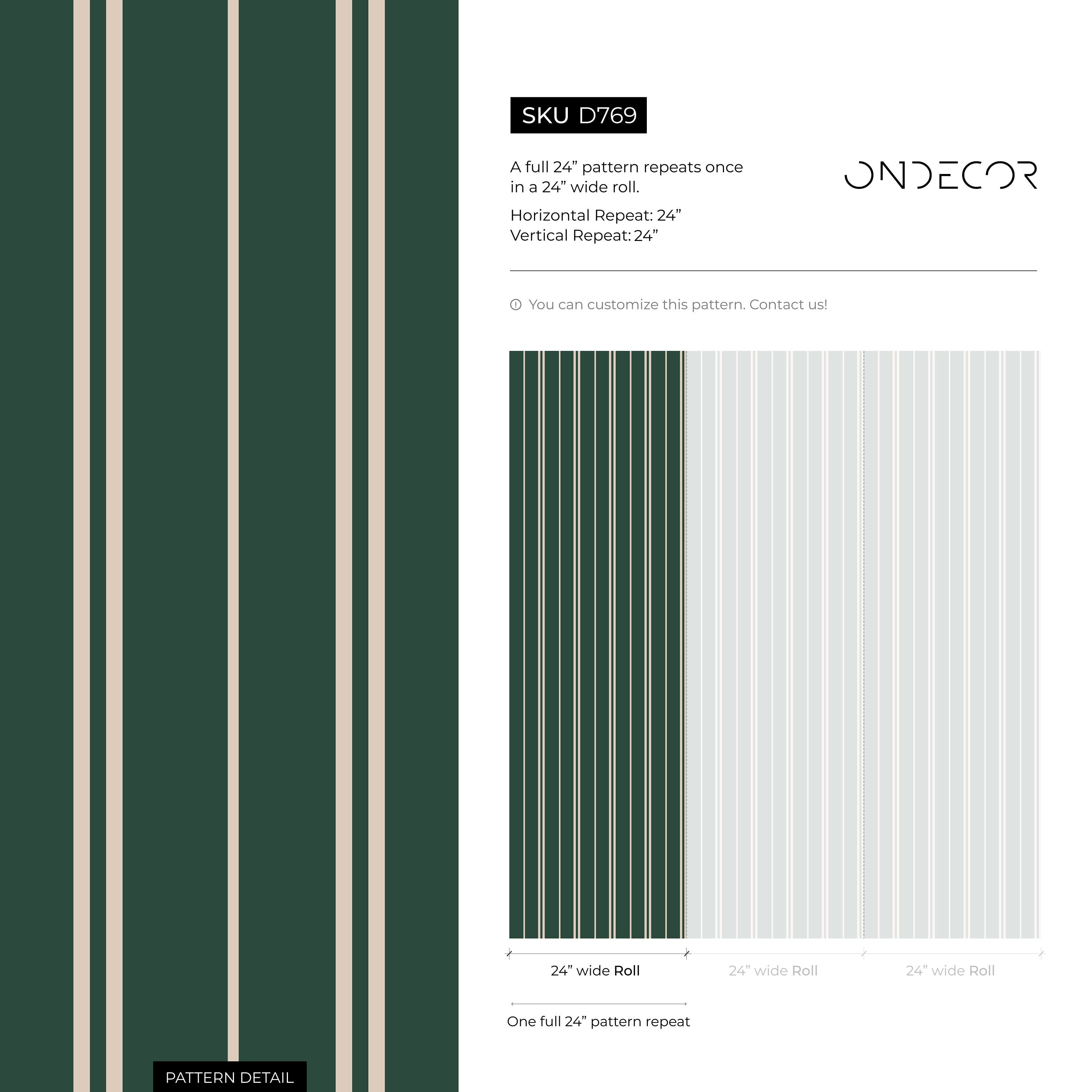 Striped Wallpaper With Thin Vertical Lines In Dark Green And Cream - D769
