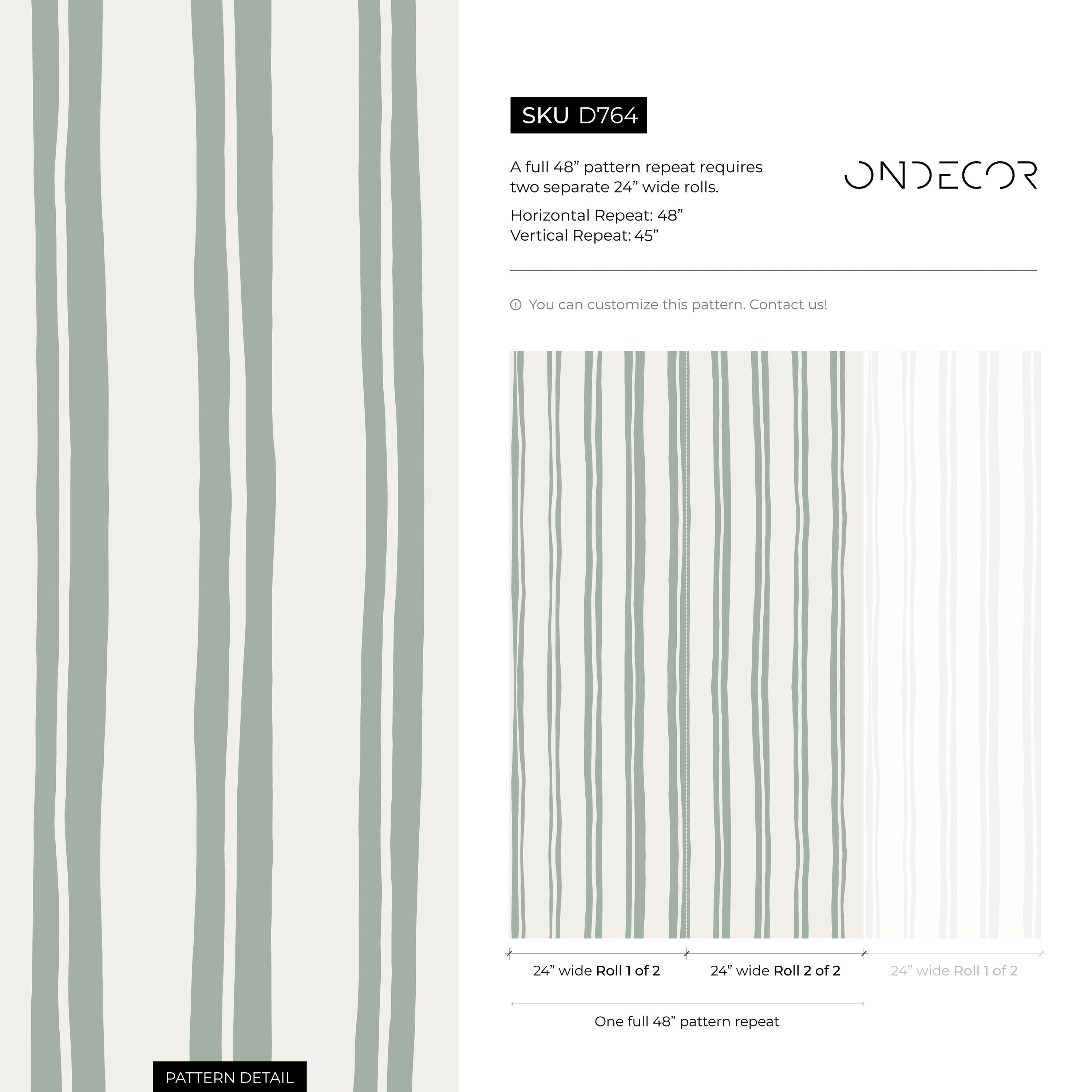Striped Wallpaper With Wavy Lines In Light Green And Light Gray - D764