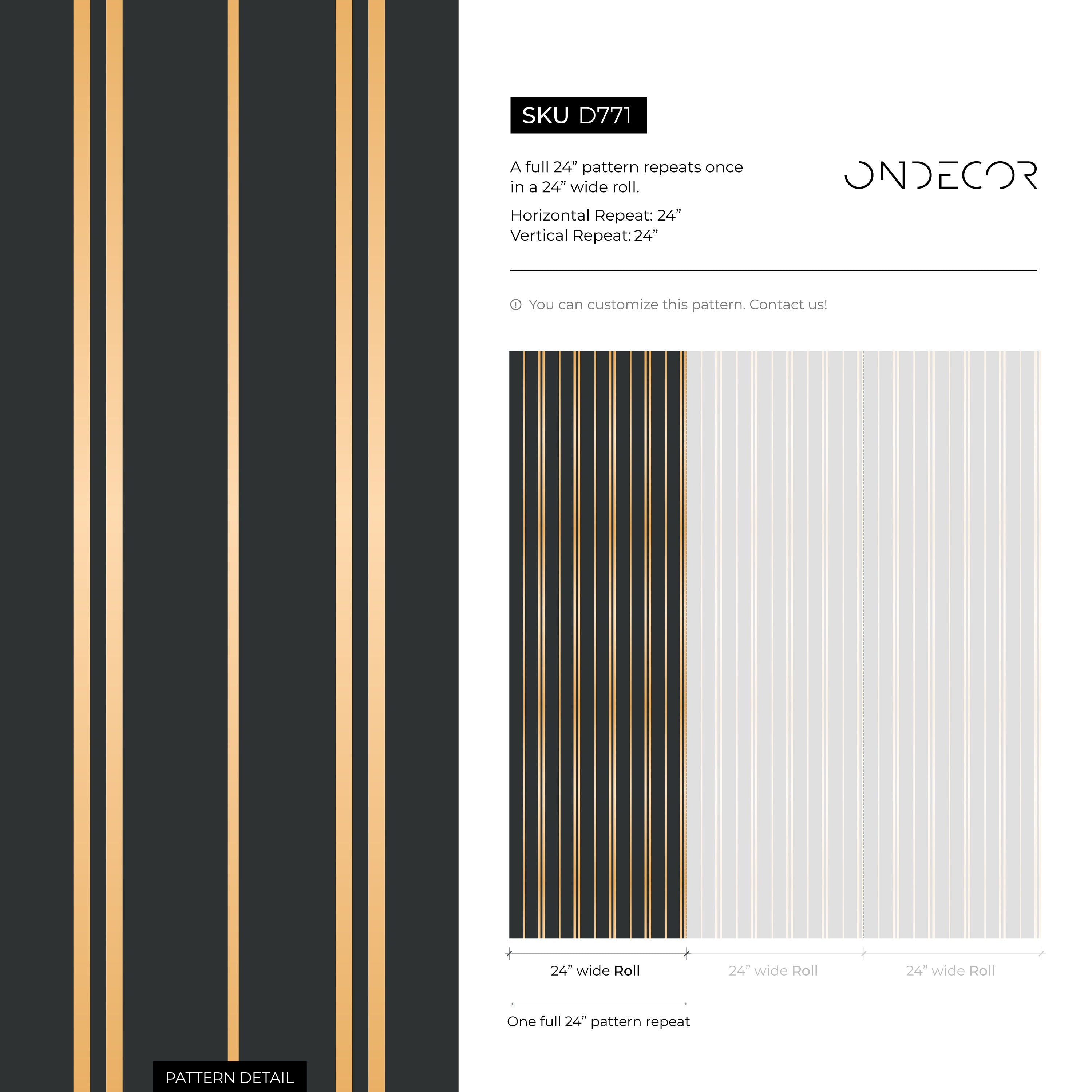 Art Deco Wallpaper With A Metallic Pinstripe Motif In Gold And Black - D771