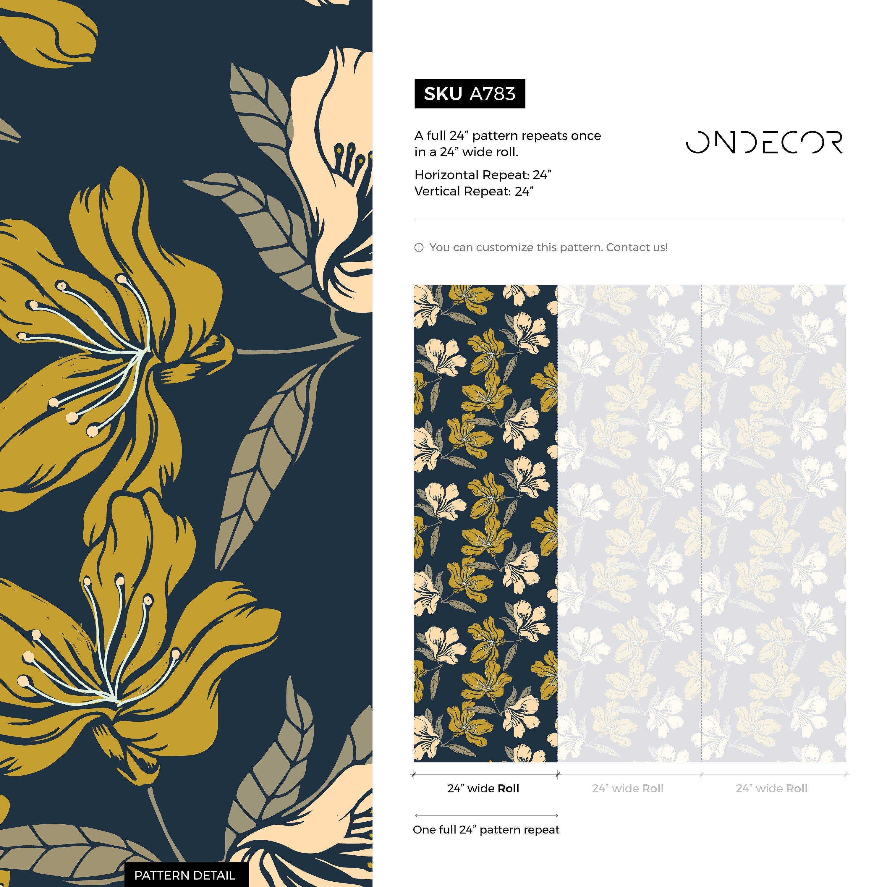 Floral Wallpaper With Stylized Blooms In Blue, Green, And Beige - A783