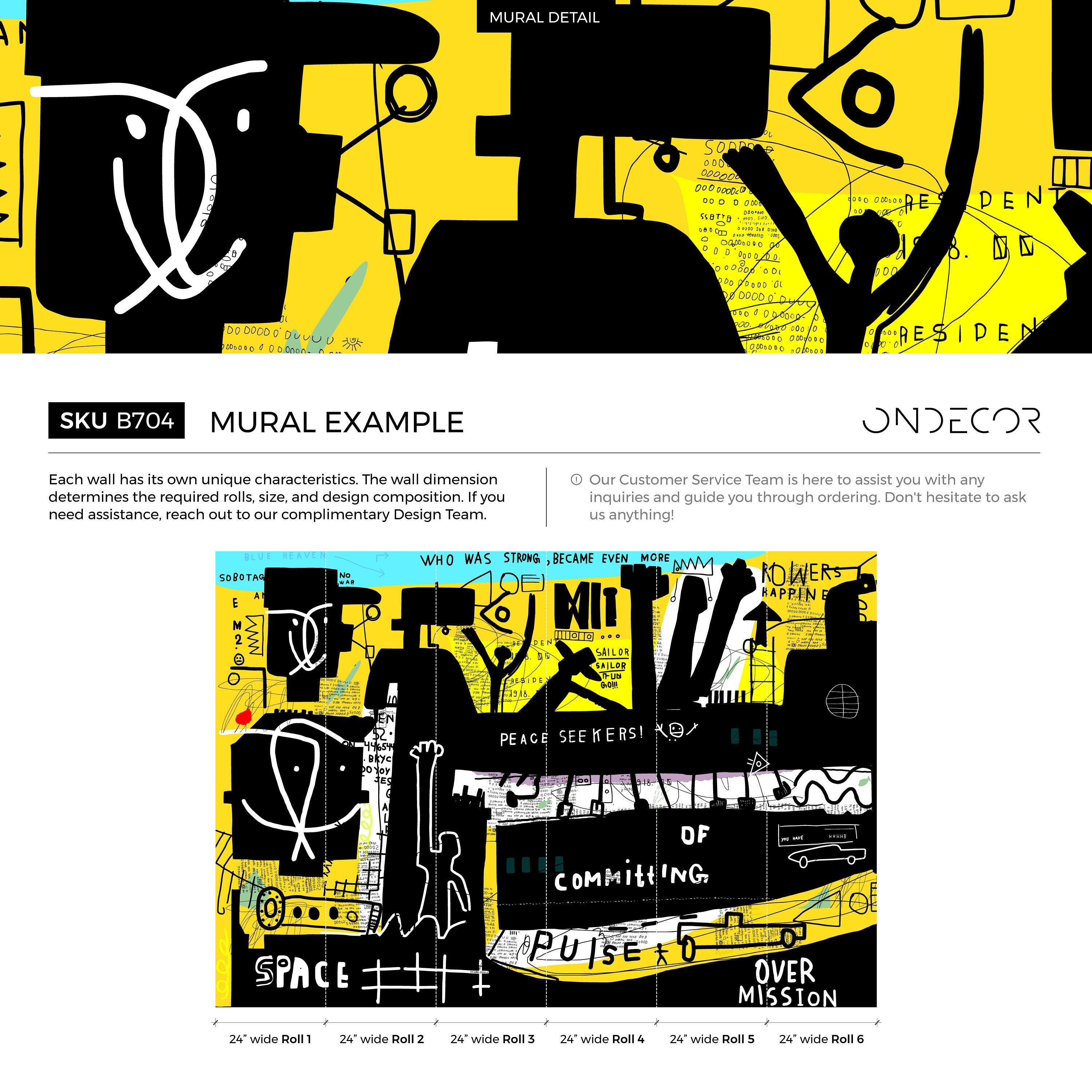 Street Art Wallpaper With An Expressive Collage In Black, Yellow, And White - B704