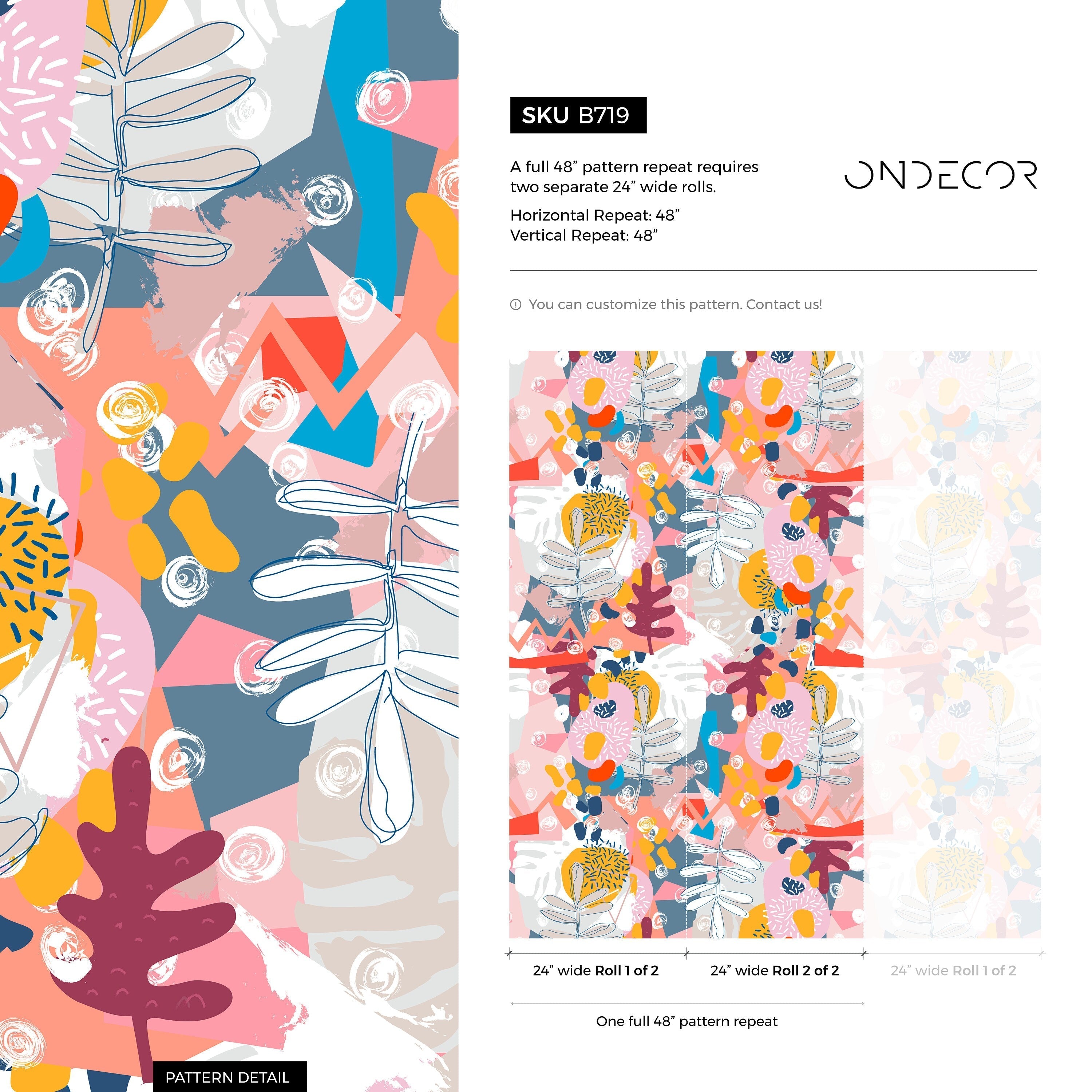 Abstract Wallpaper With Botanical Shapes And Collage Elements In Pink, Yellow, And Blue - B719