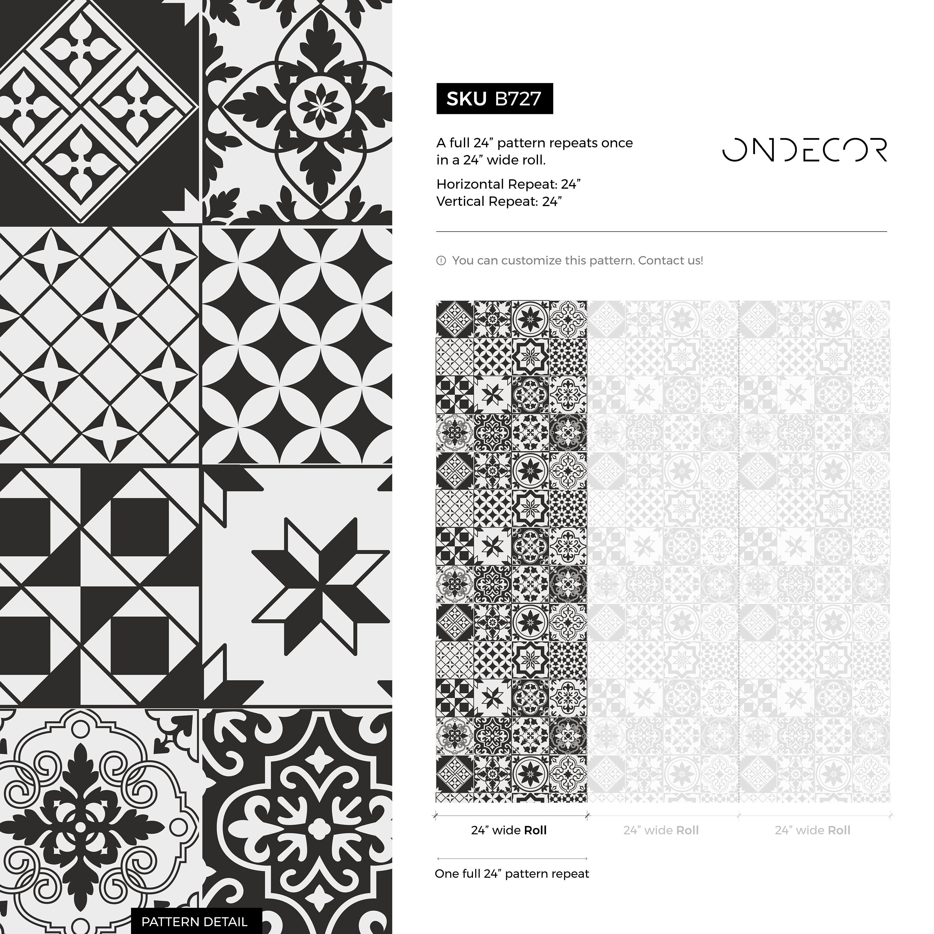 Tile Wallpaper With A Geometric Patchwork Design In Black And White - B727