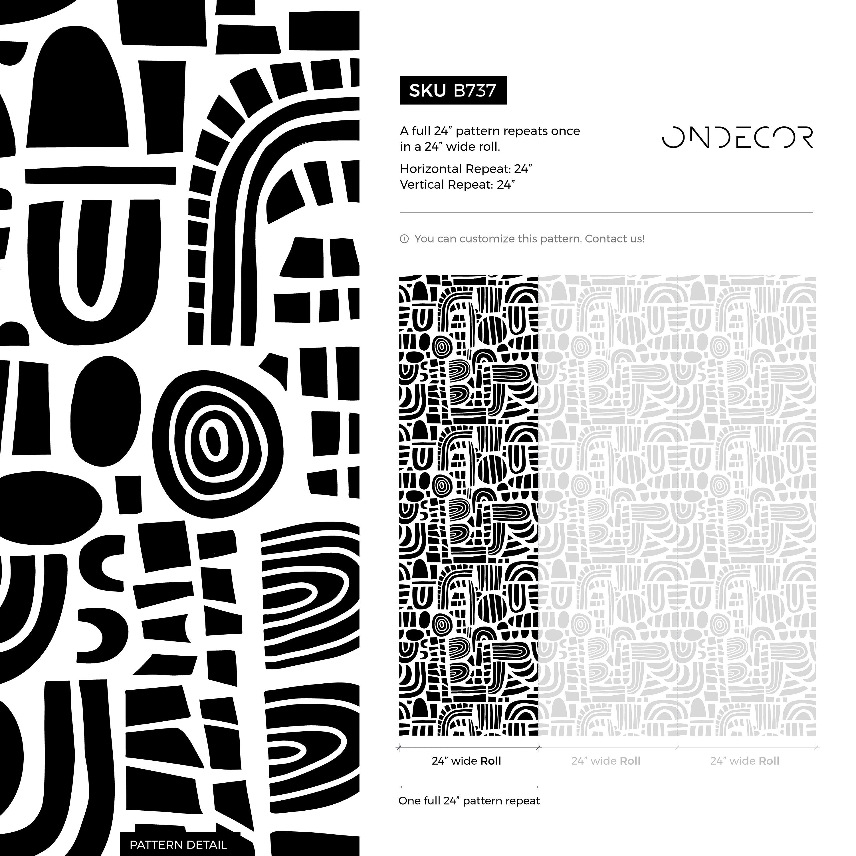 Abstract Wallpaper With A Graphic Block Print Motif In Black And White - B737