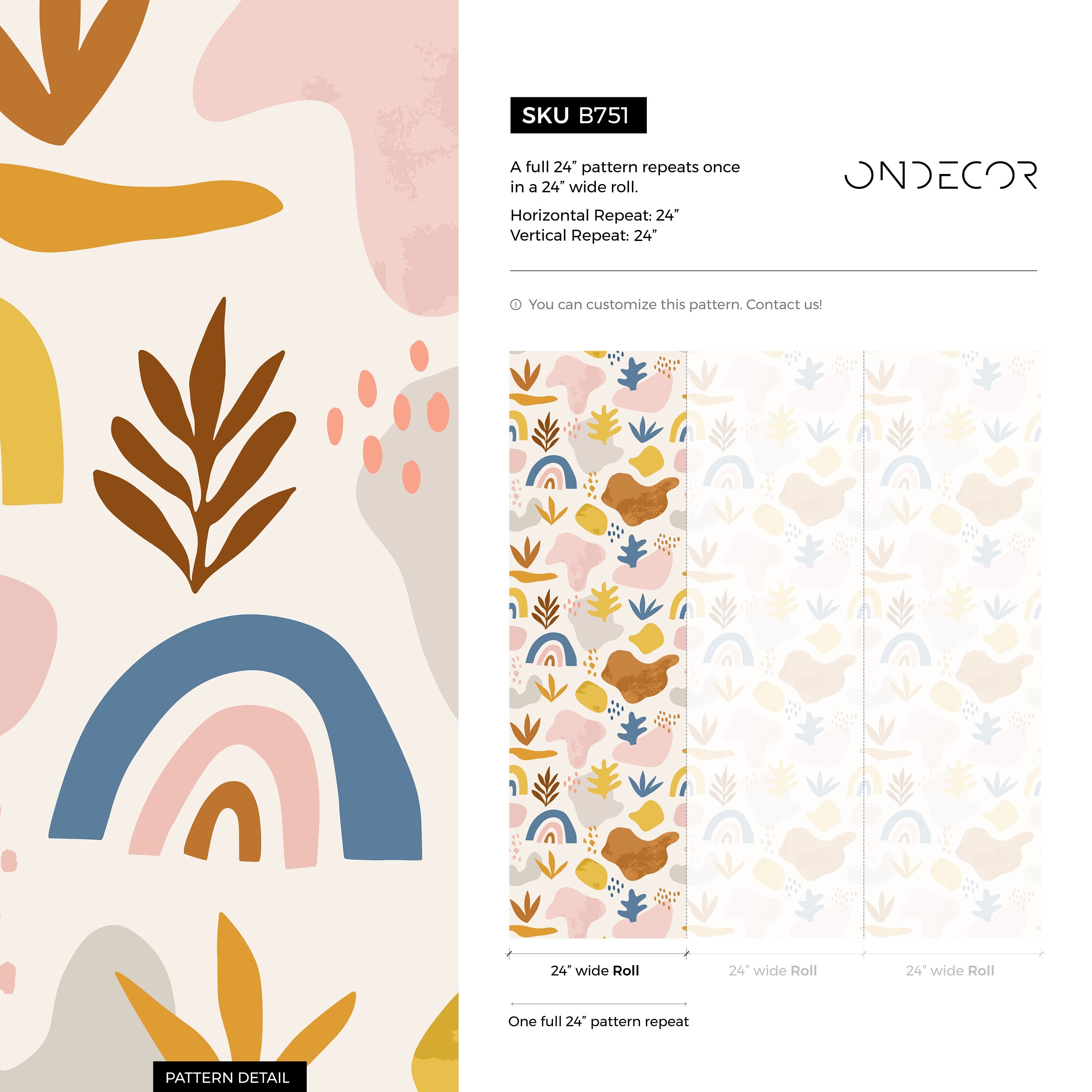 Abstract Wallpaper With Organic Shapes And Rainbows In Blue, Yellow, And Brown - B751