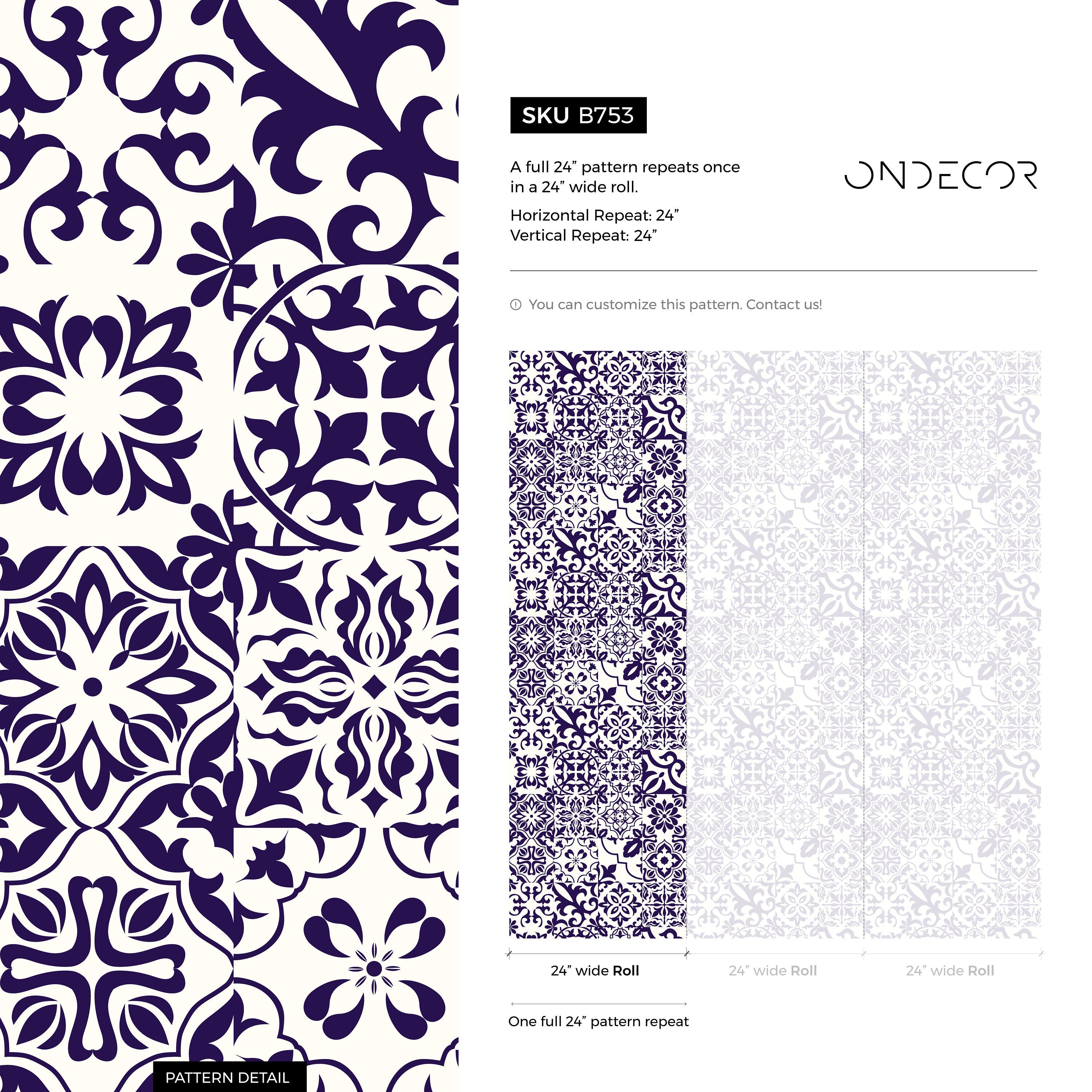 Tile Wallpaper With Ornate Mediterranean Motifs In Navy Blue - B753