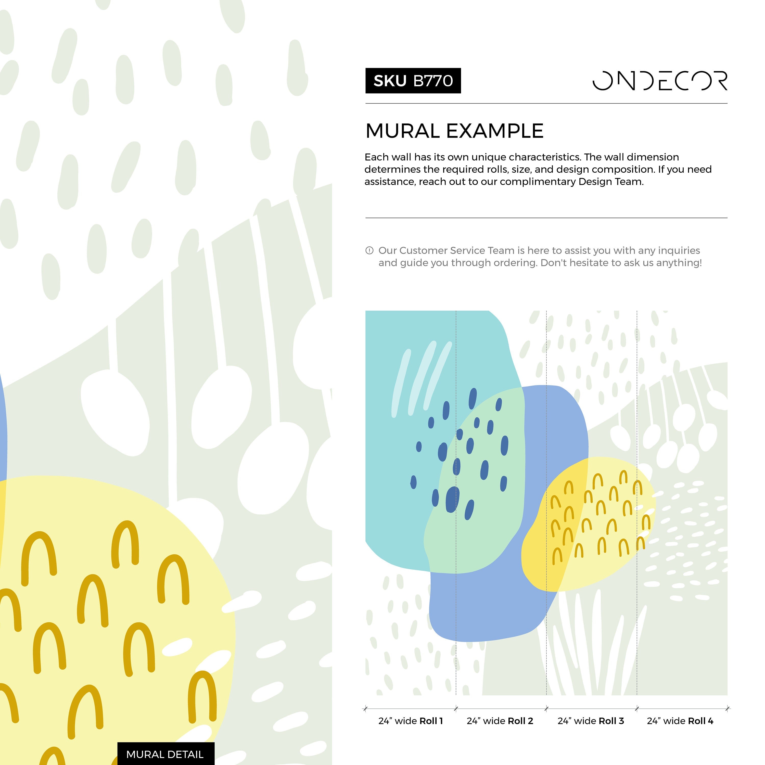 Abstract Wallpaper With Playful Organic Shapes In Blue, Green, And Yellow - B770