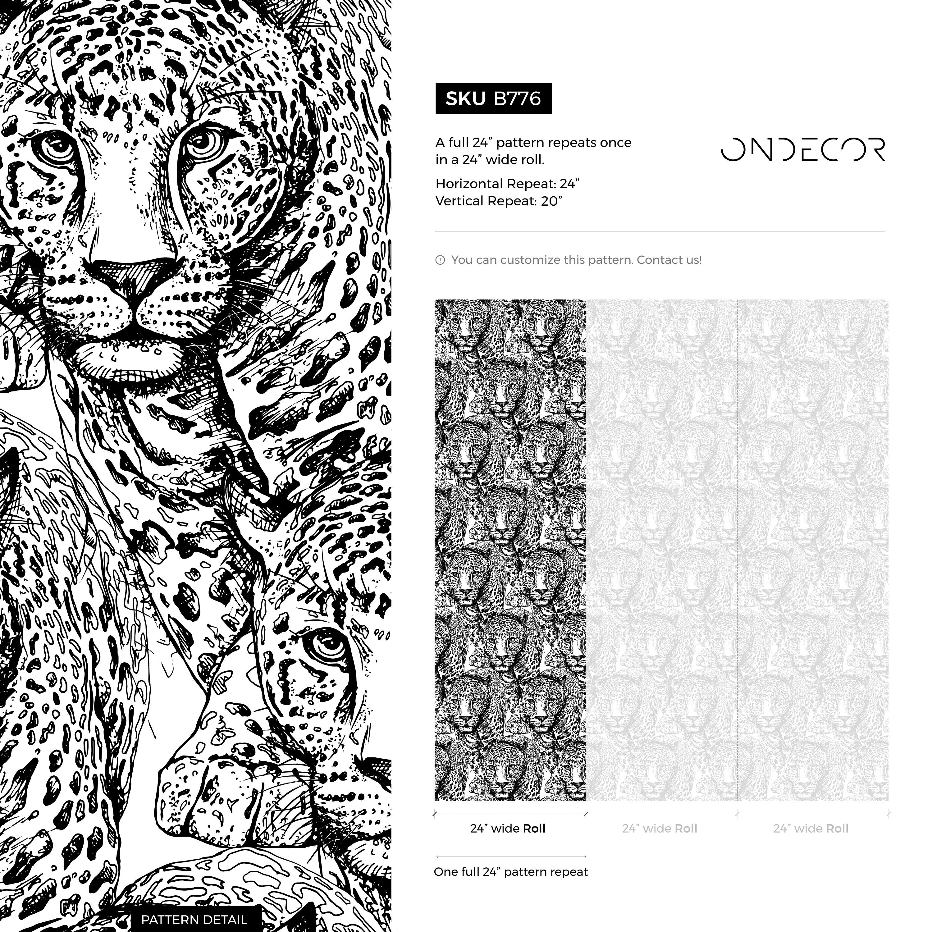 Animal Wallpaper Featuring A Hand-drawn Leopard Motif In Black And White - B776