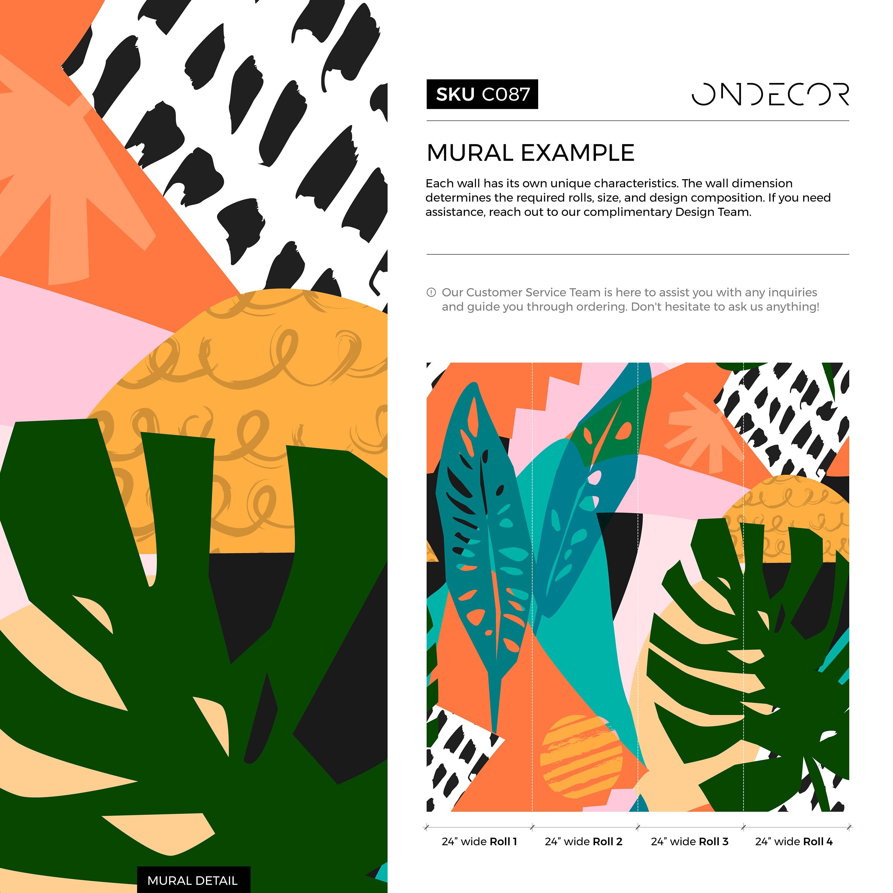 Abstract Wallpaper With A Tropical Leaf Collage In Green, Orange, And Teal - C087