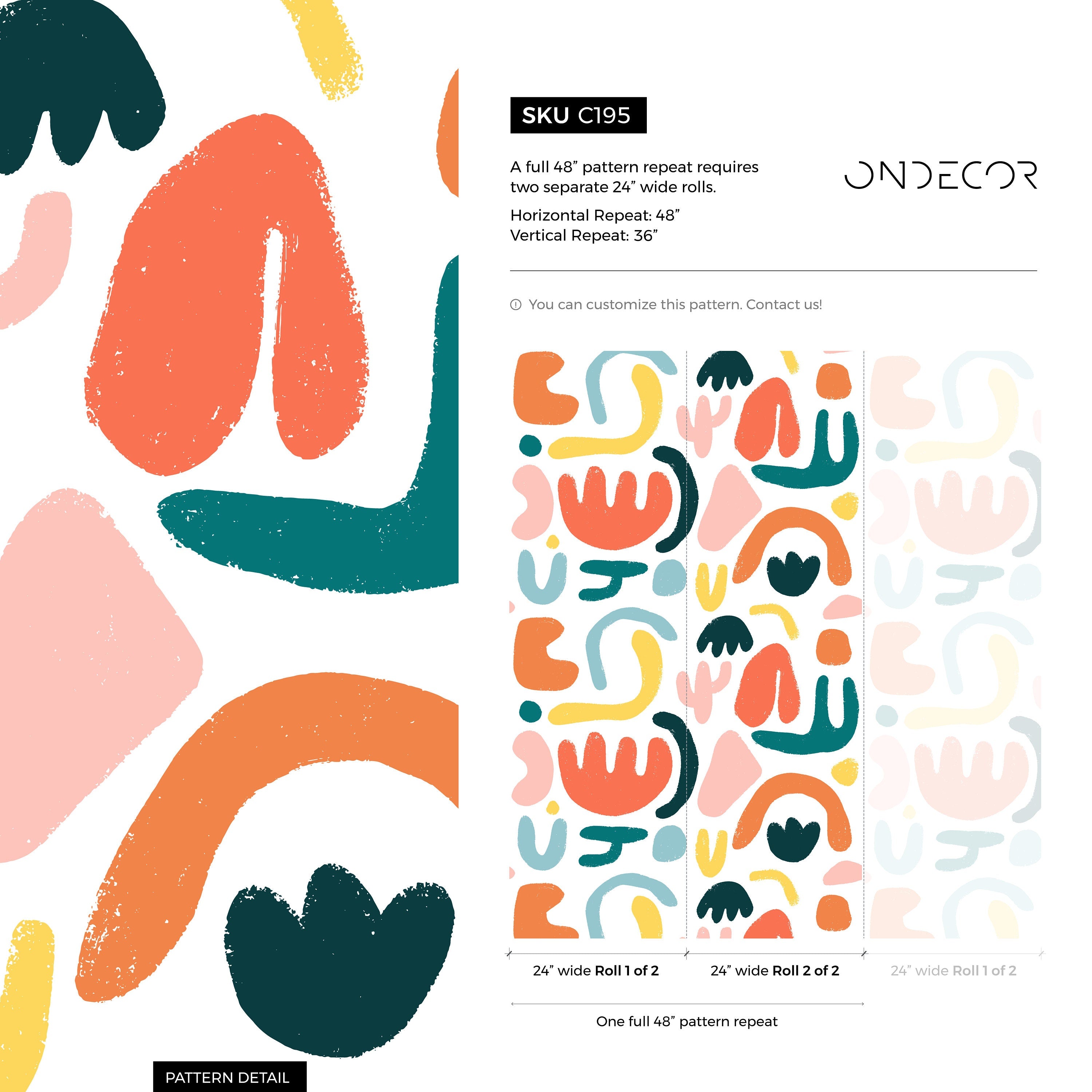 Abstract Wallpaper With Colorful Organic Shapes In Orange, Teal, And Yellow - C195