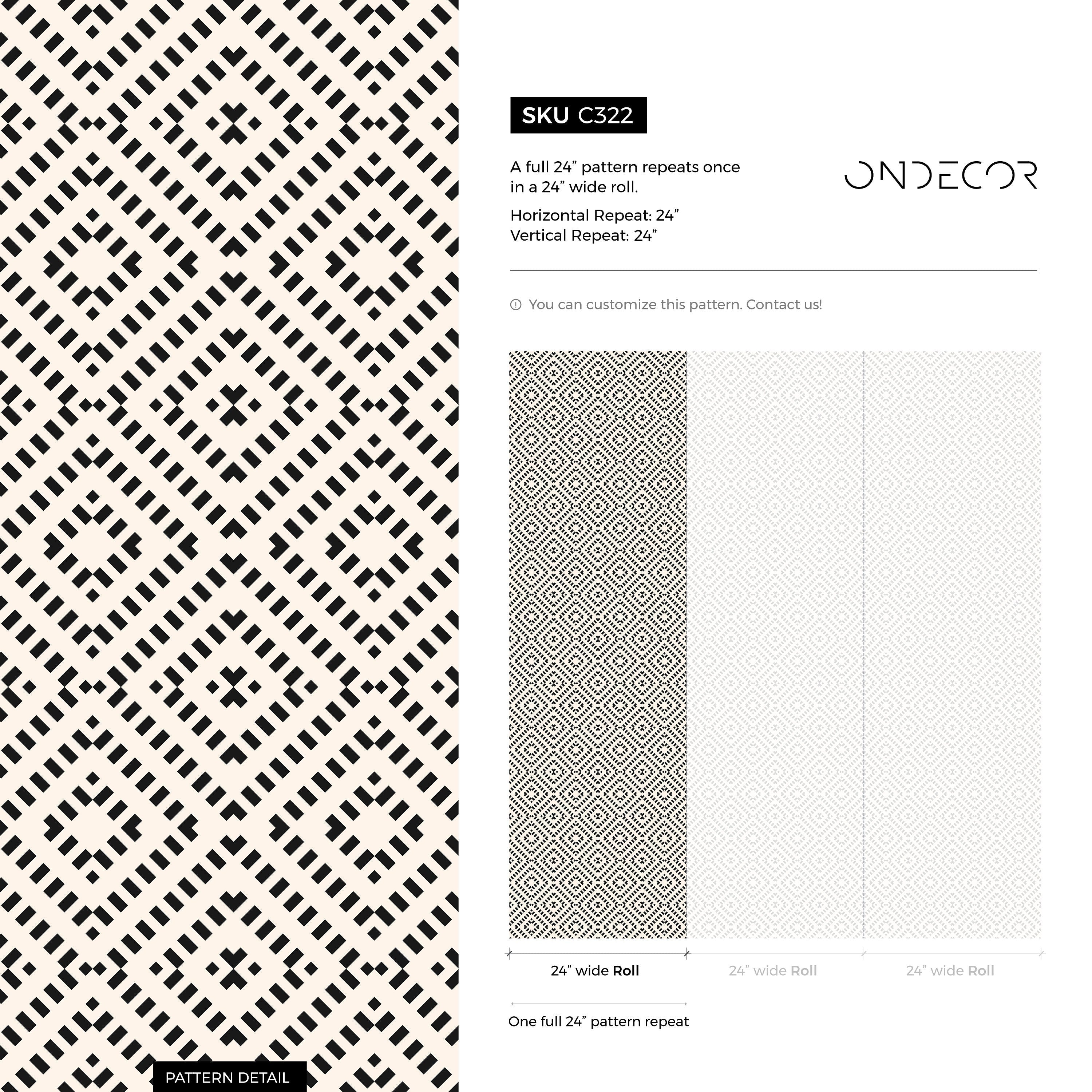 Geometric Wallpaper With A Dashed Diamond Motif In Black And Off-white - C322