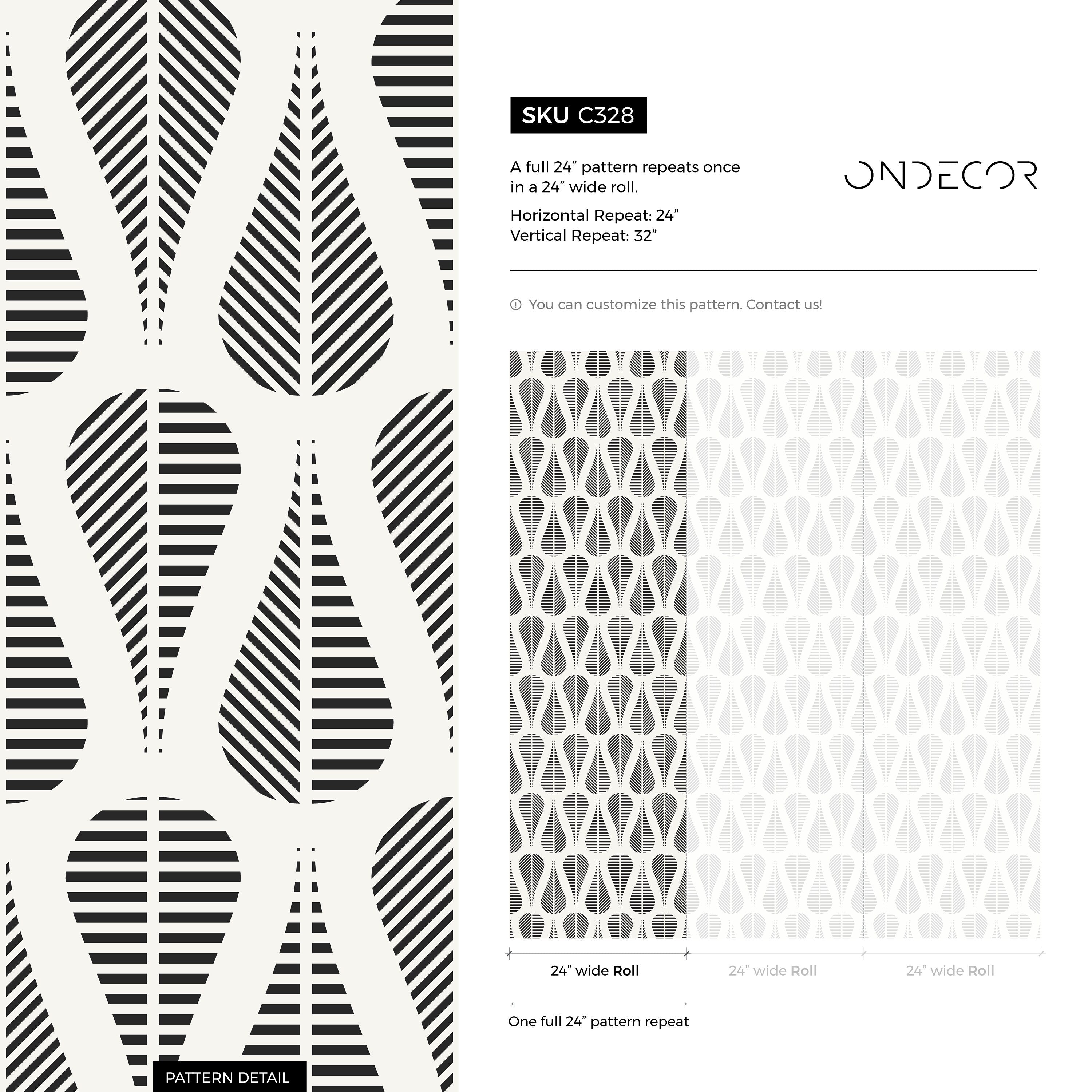 Abstract Wallpaper With A Mid-century Striped Motif In Black And Cream - C328