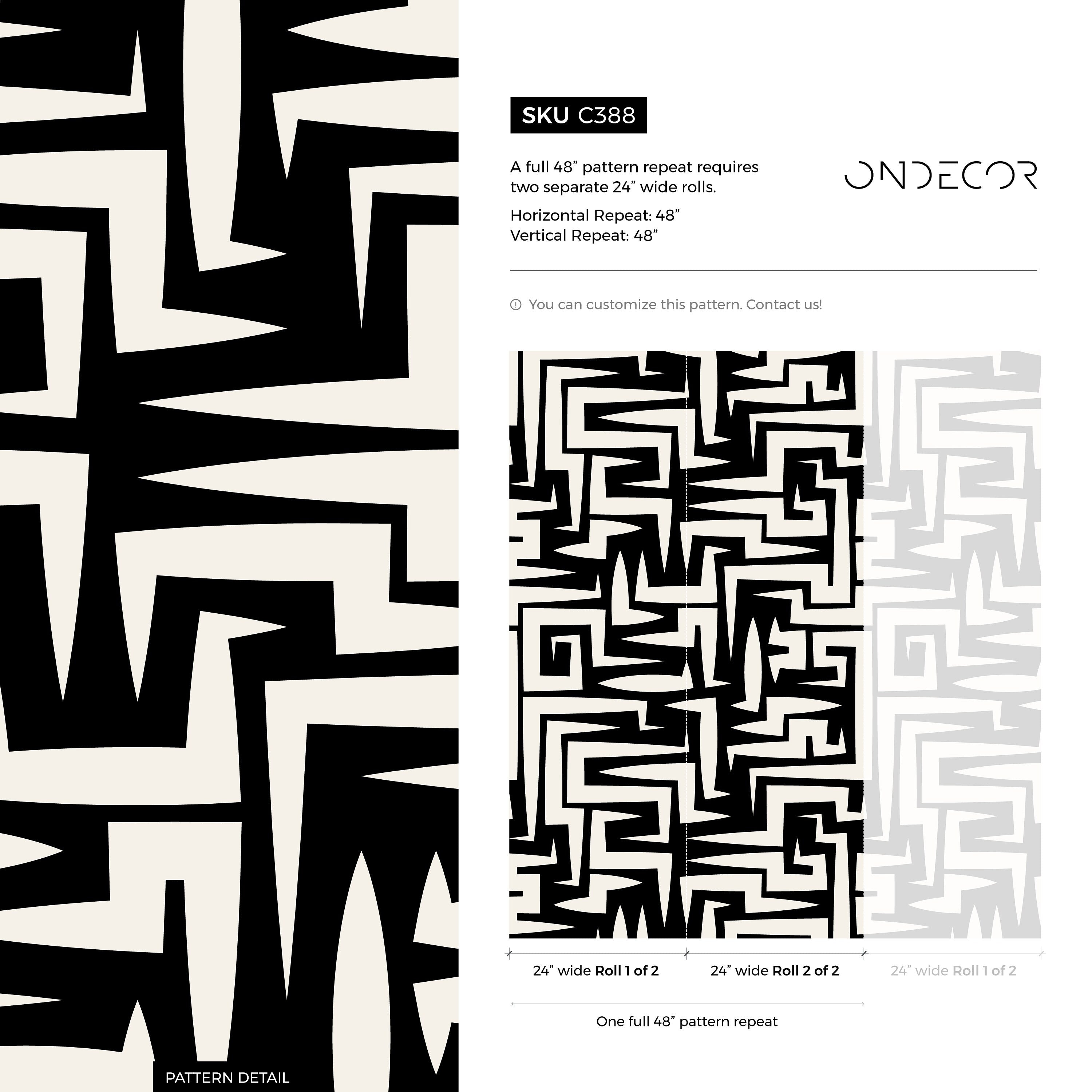 Abstract Wallpaper With A Bold Graphic Maze Motif In Black And Off-white - C388